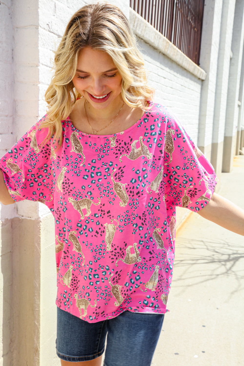 Stylish Hot Pink Cheetah Print Short Sleeve Knit Top for Women | Trendy Animal Print Blouse | Perfect for Casual Outings, Parties & Date Nights