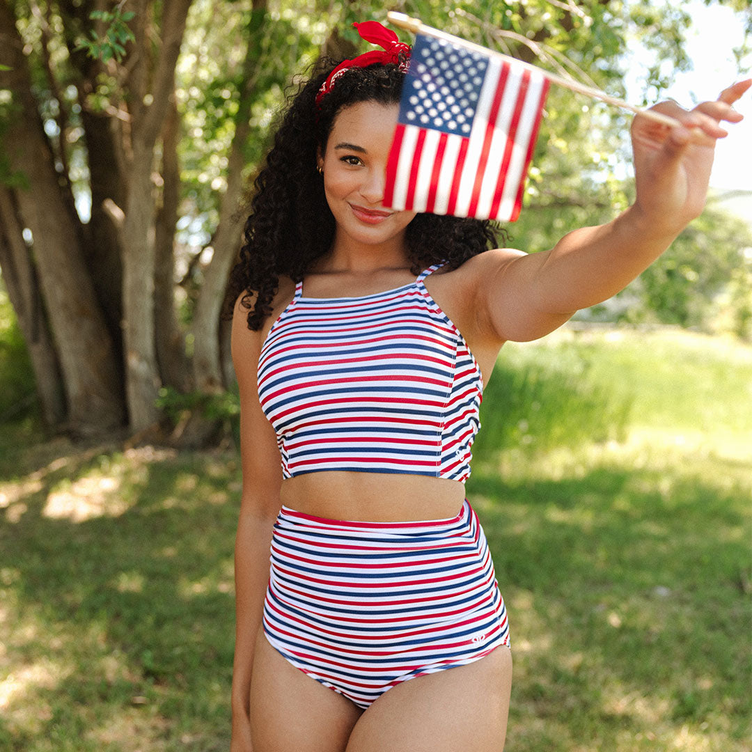Capital Stripe Switchback Crop Top - Trendy Women's Fashion for Casual Wear & Outdoor Adventures