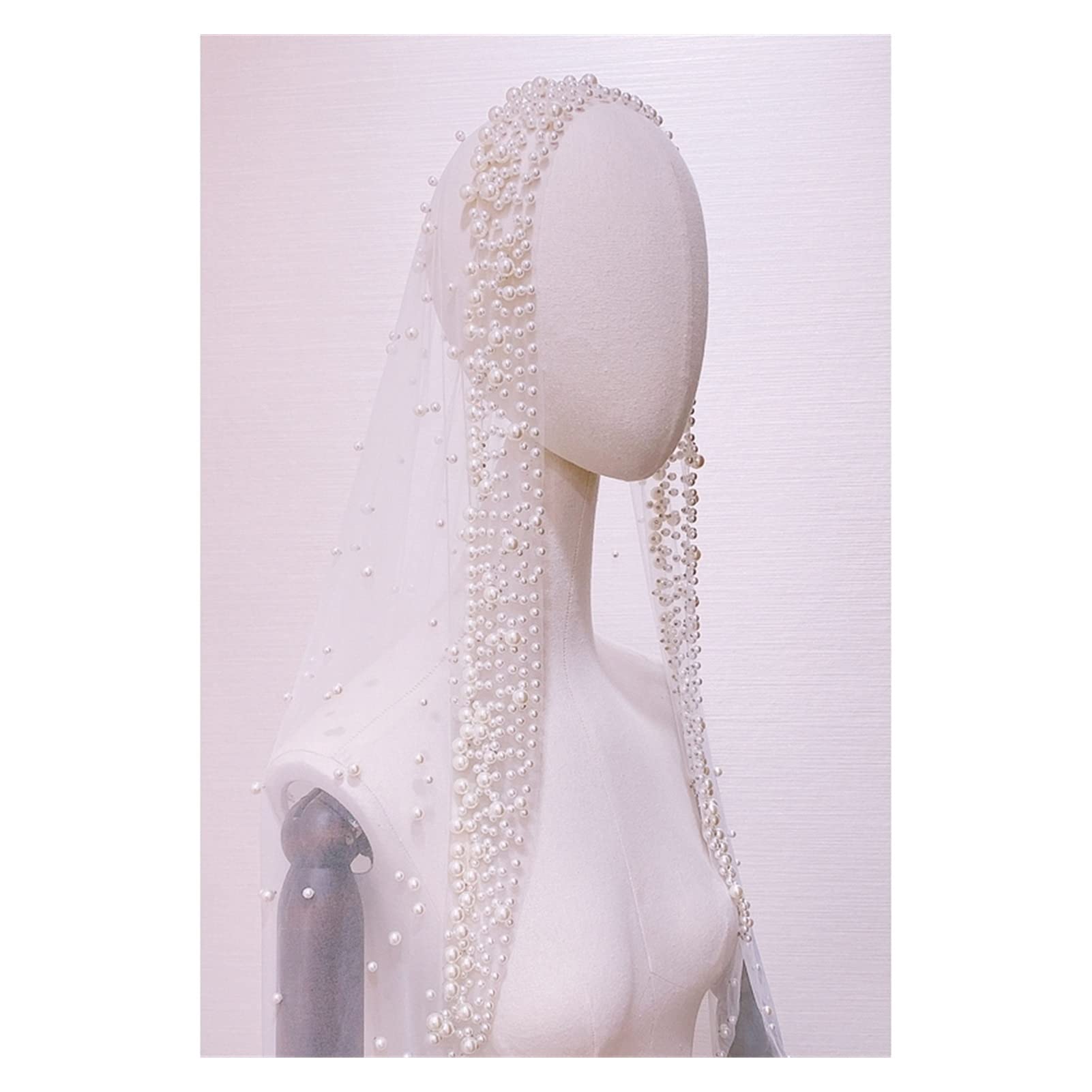 Romantic Cathedral Wedding Veil with Pearl Beading - One Layer Bridal Headpiece for Bride (White) | Perfect for Church Ceremonies, Vintage Weddings & Formal Occasions