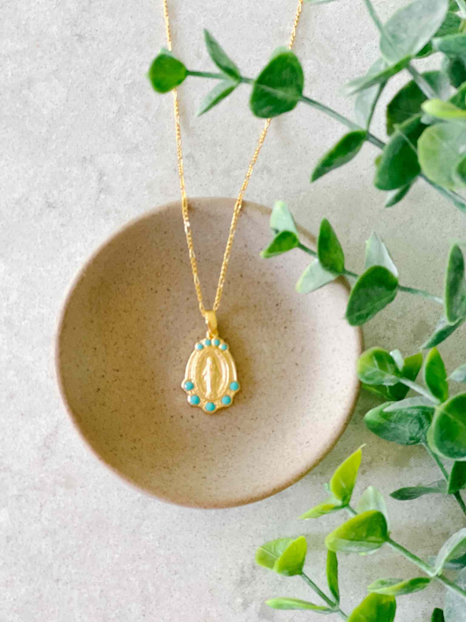 Mary Medallion Turquoise Pendant Necklace - Handcrafted Sterling Silver Jewelry for Women - Perfect for Gifts, Weddings & Everyday Elegance