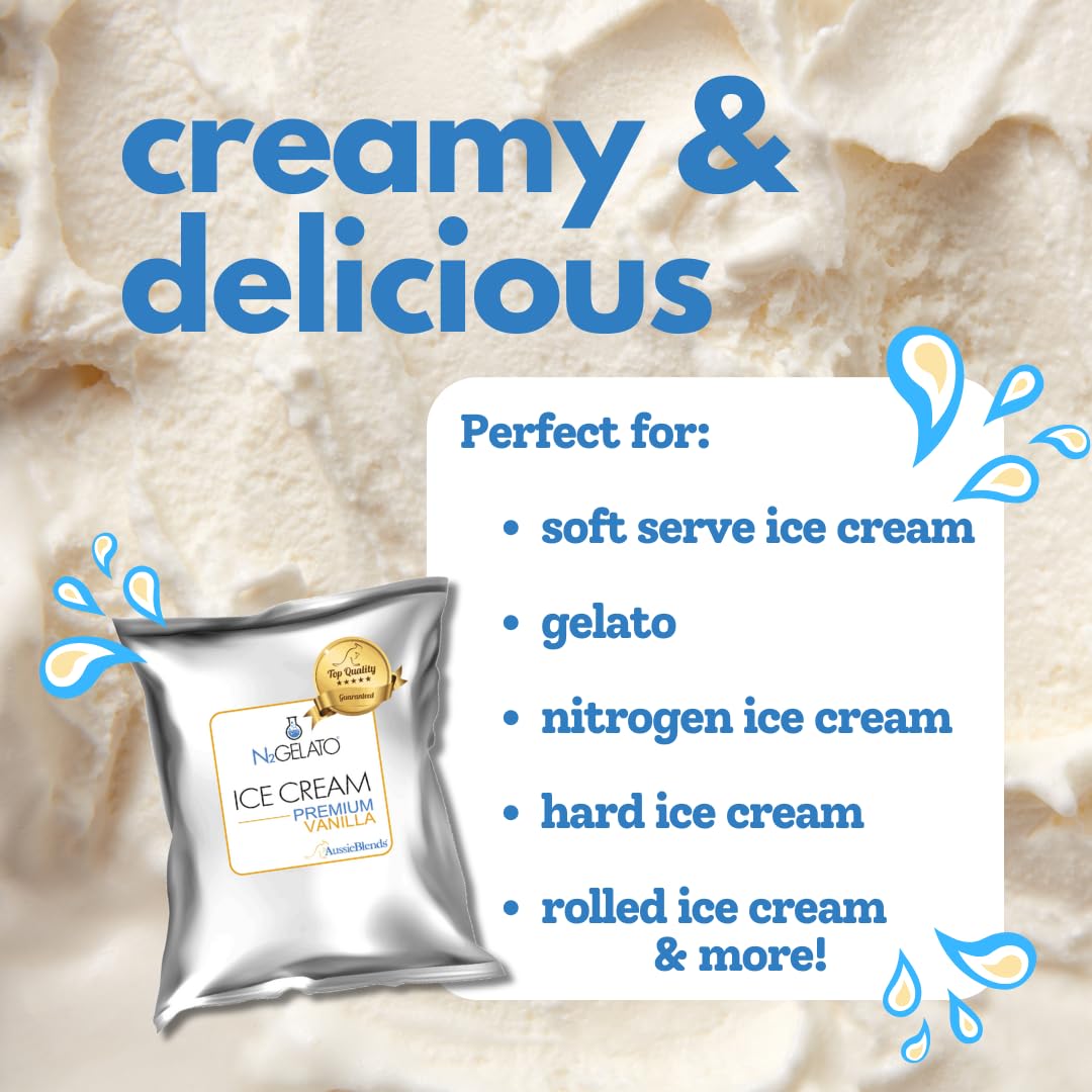 Premium Vanilla Ice Cream Mix by AussieBlends - 8-Pack for Soft Serve, Rolled Ice Cream, Gelato & More | Perfect for Ice Cream Shops, Dessert Cafes & Home Use