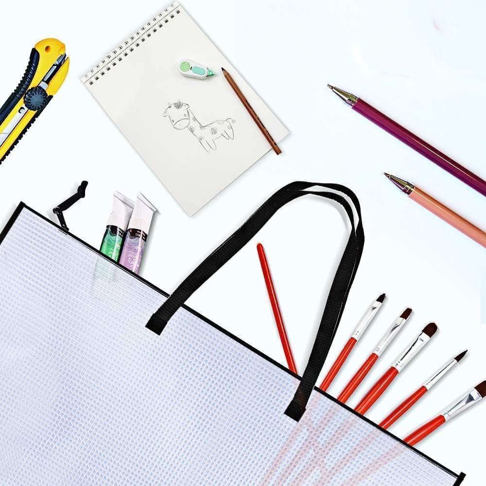 2 Pack 19x25 Inch Art Portfolio Bags with Handle & Zipper - Vinyl Mesh Artwork Storage Case for Bulletin Boards, Scrapbooks, Posters - Perfect for Artists, Students & Teachers (School, Office, Studio Use)