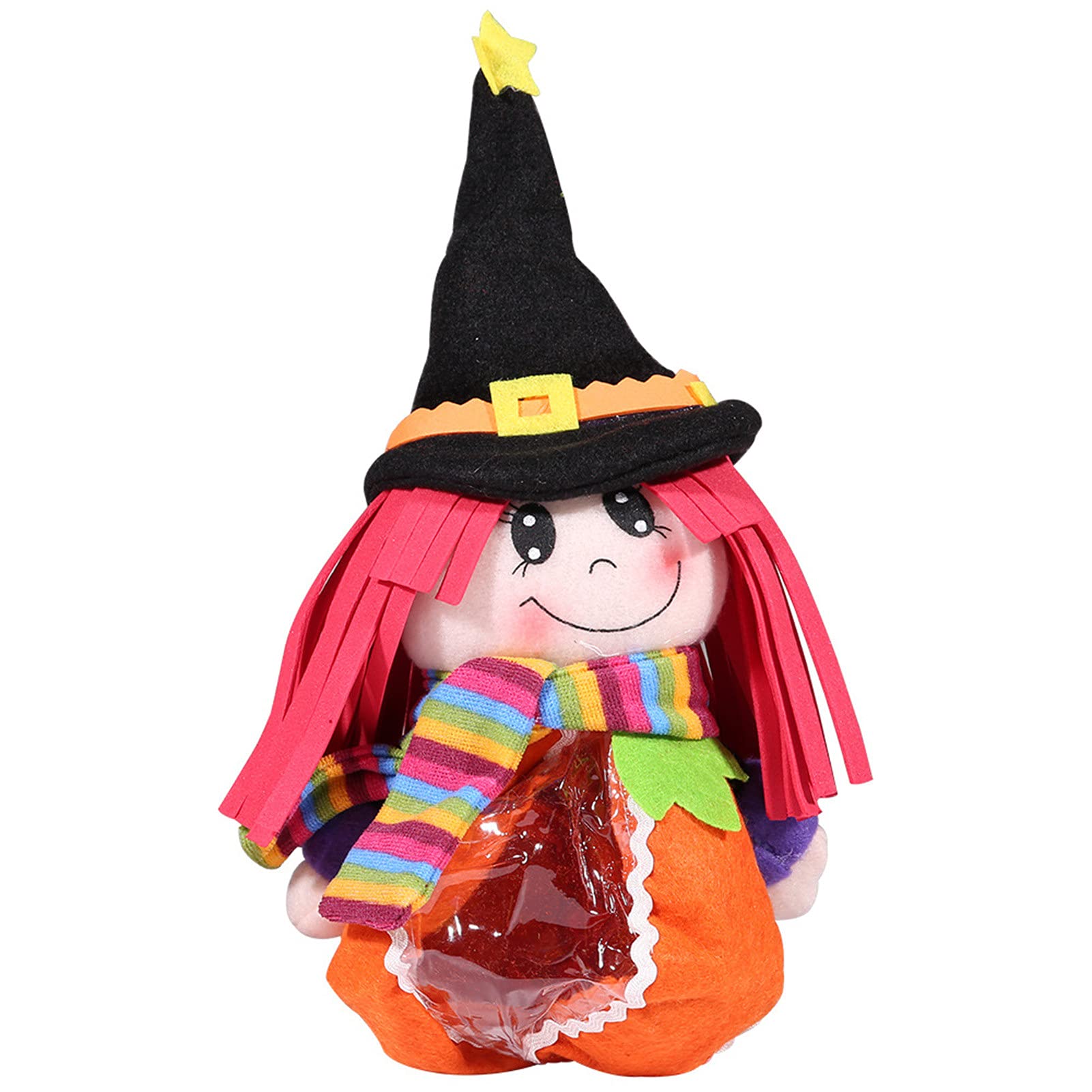 C-LARSS Transparent Multi-Color Zipper Candy Bag - Halloween Witch Doll Treat Pouch for Trick or Treat, Party Favors & Home Decor