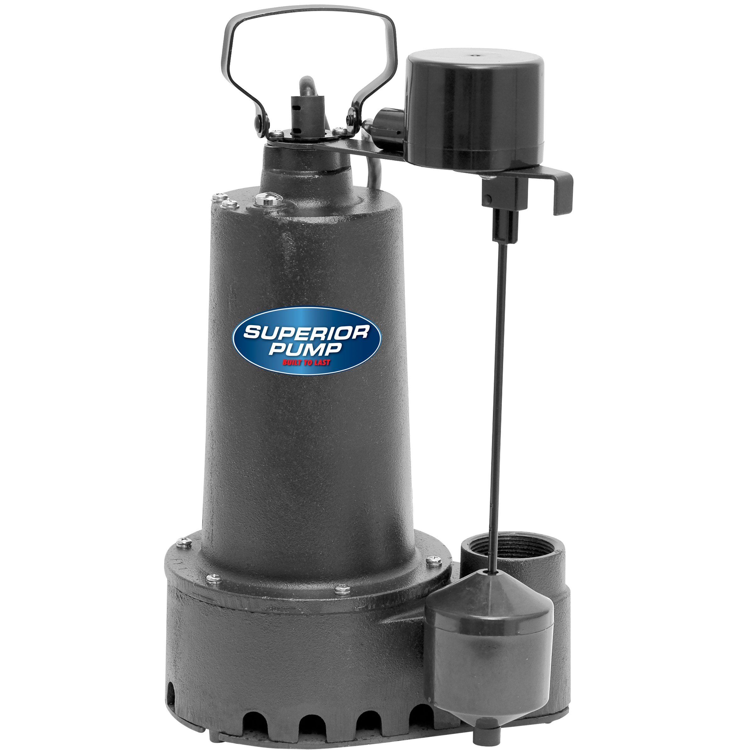 Superior Pump 92511 1/2 HP Cast Iron Submersible Sump Pump with Vertical Float Switch - Heavy Duty Water Removal for Basements, Crawl Spaces & Flood Prevention
