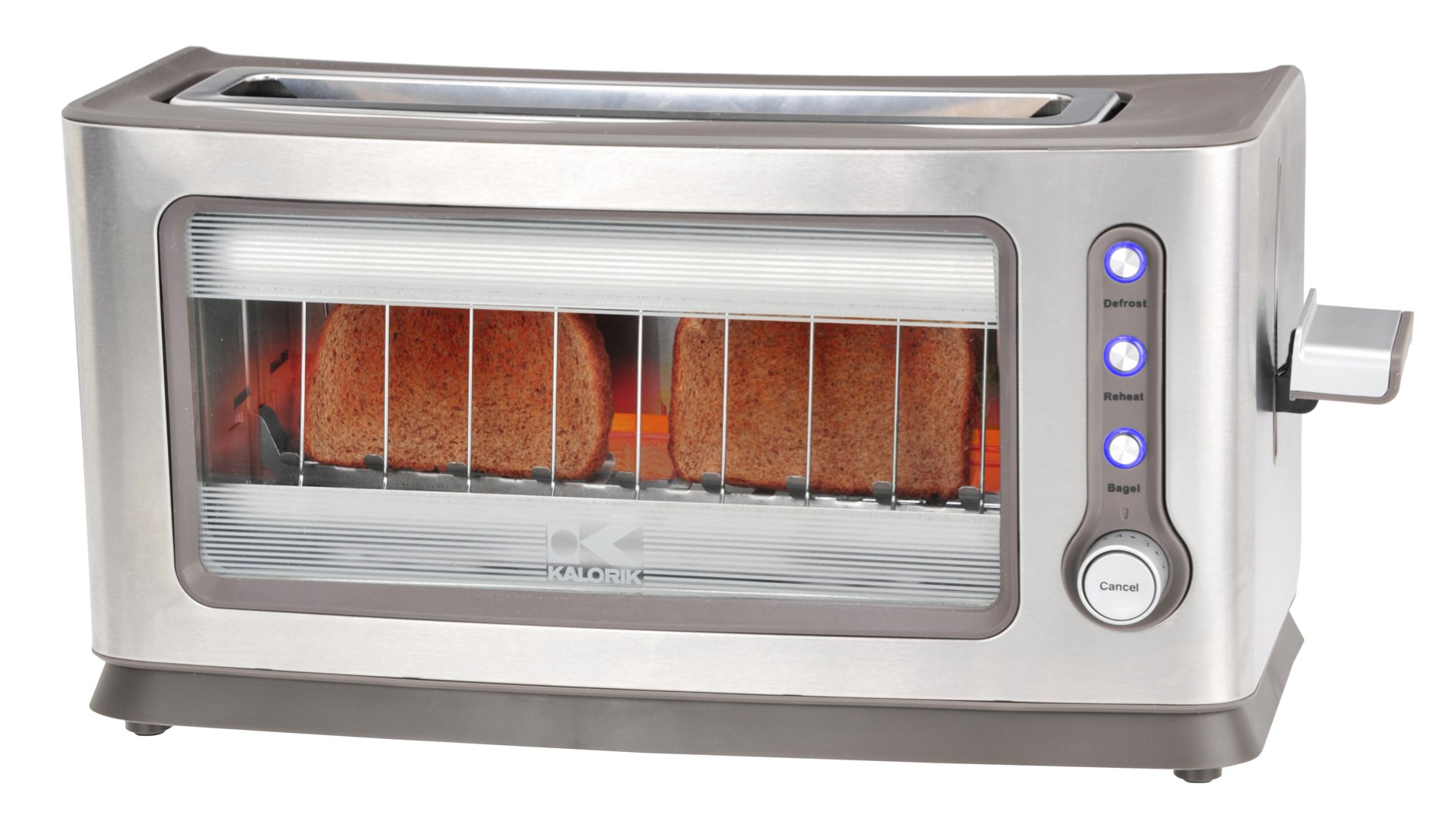 Kalorik 2-Slice Glass Toaster - Stainless Steel with Wide Slots for Bagels & Thick Bread - Perfect for Breakfast, Toast, Bagels & Sandwiches at Home or Office