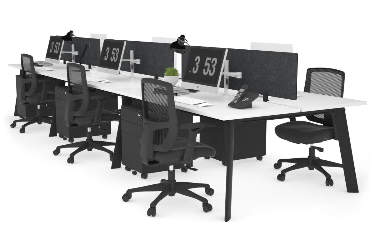 6-Person Workstation with Black Frame - 1600L x 700W Dimensions - Ideal for Office, Conference Room, or Coworking Space