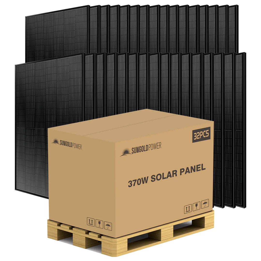 SunGoldPower 370W Monocrystalline Black PERC Solar Panel - High Efficiency Solar Module for Home, RV & Off-Grid Power Systems | Weather-Resistant Renewable Energy Solution