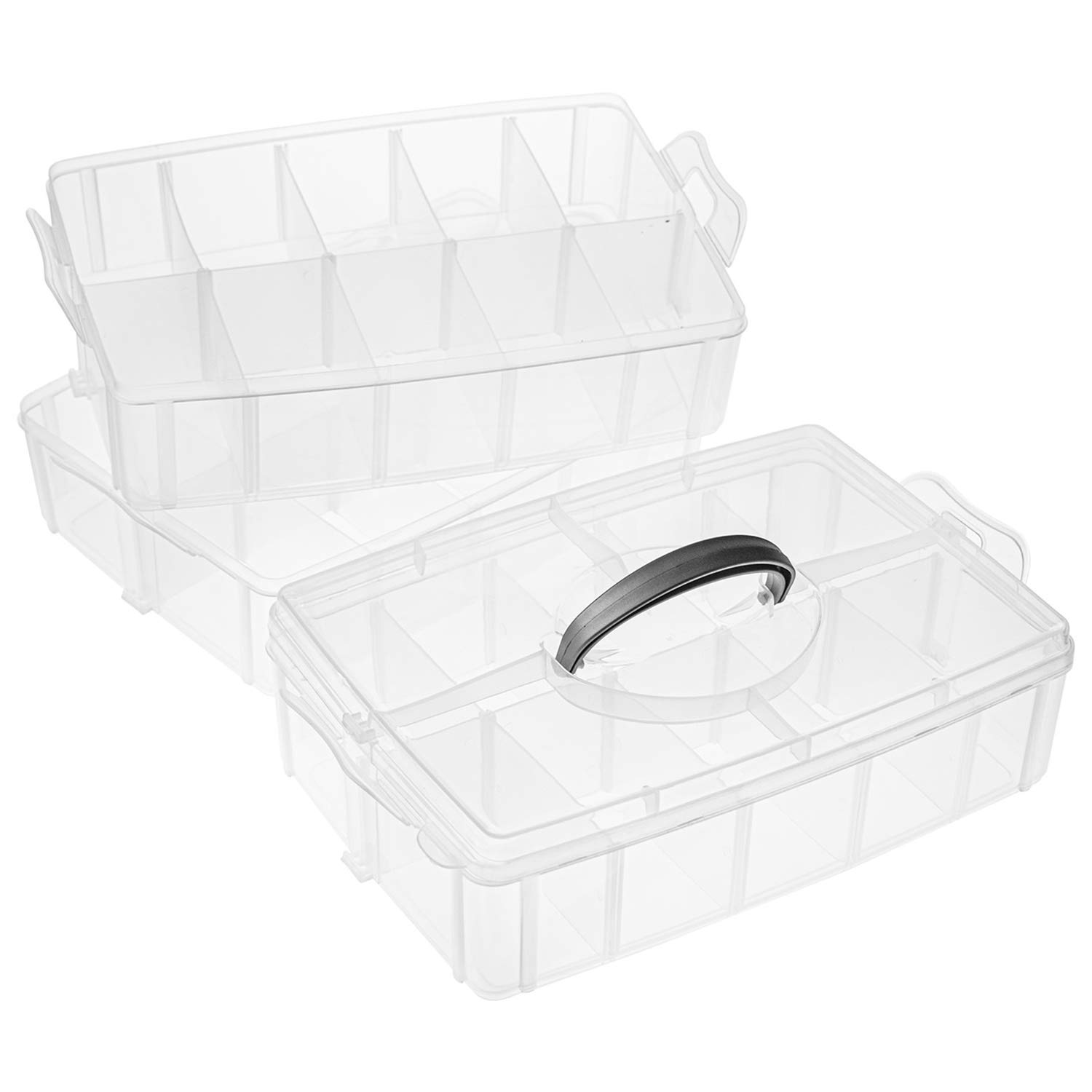 Foraineam 3-Tier Stackable Plastic Storage Organizer Box with 30 Adjustable Compartments - Craft Tool Container for Jewelry Beads, Arts & Crafts, Beauty Supplies - Perfect for Home, Office & Workshop Organization
