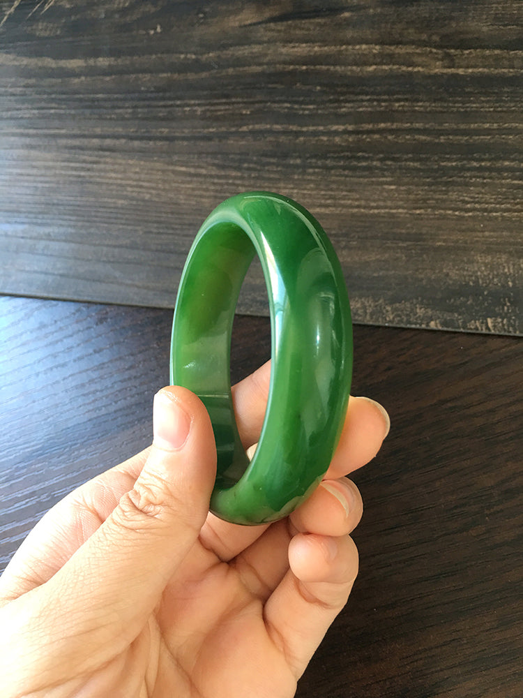 Natural Jade Bangle Bracelet - 57.3mm Inner Diameter Nephrite Jade Bangle (NBE009) - Perfect for Meditation, Yoga & Spiritual Healing Jewelry