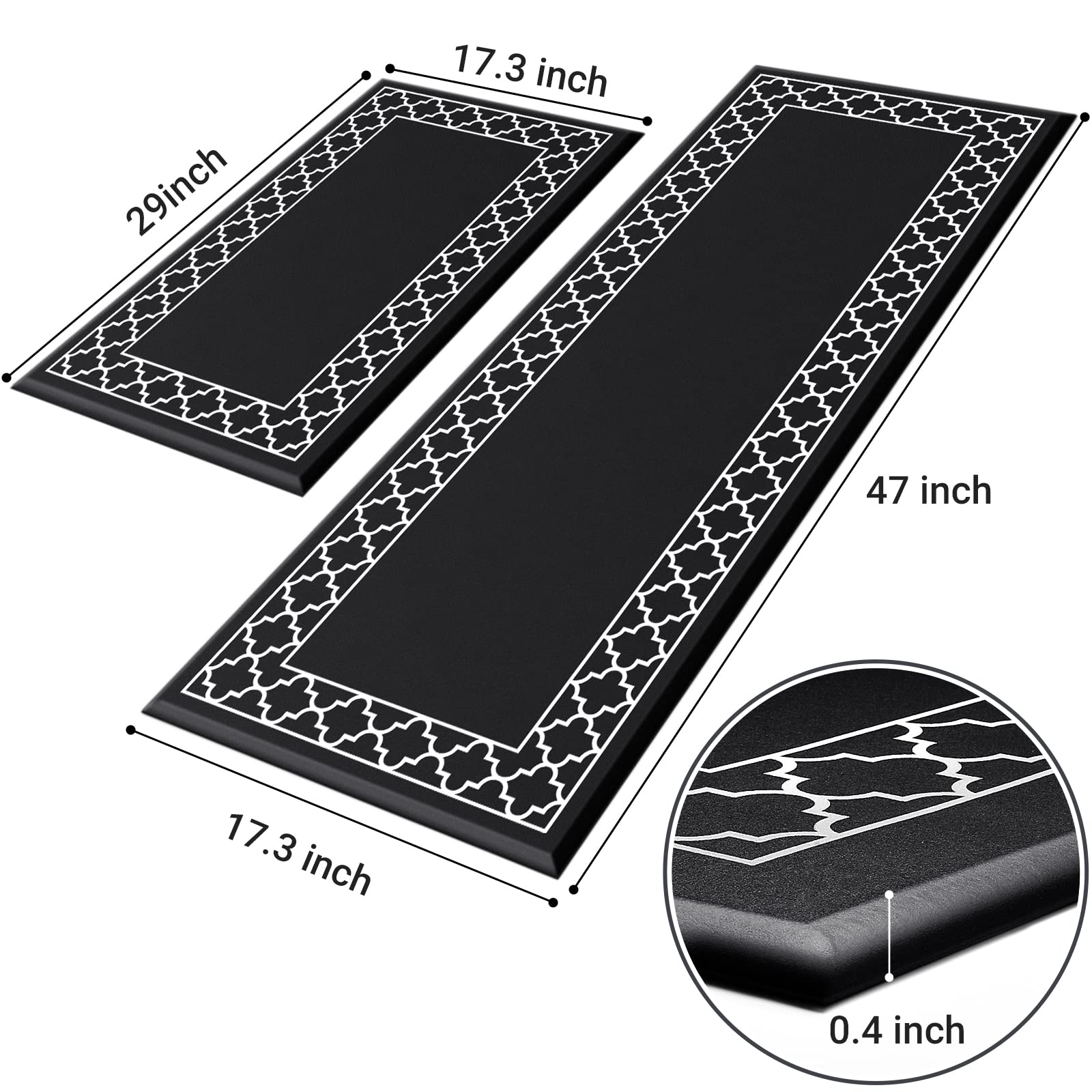 LuxStep Anti-Fatigue Kitchen Mat Set of 2 - Non-Slip Waterproof Memory Foam Standing Mat for Sink, Office & Home - Perfect for Cooking, Dishwashing & Long Standing Work (Black)