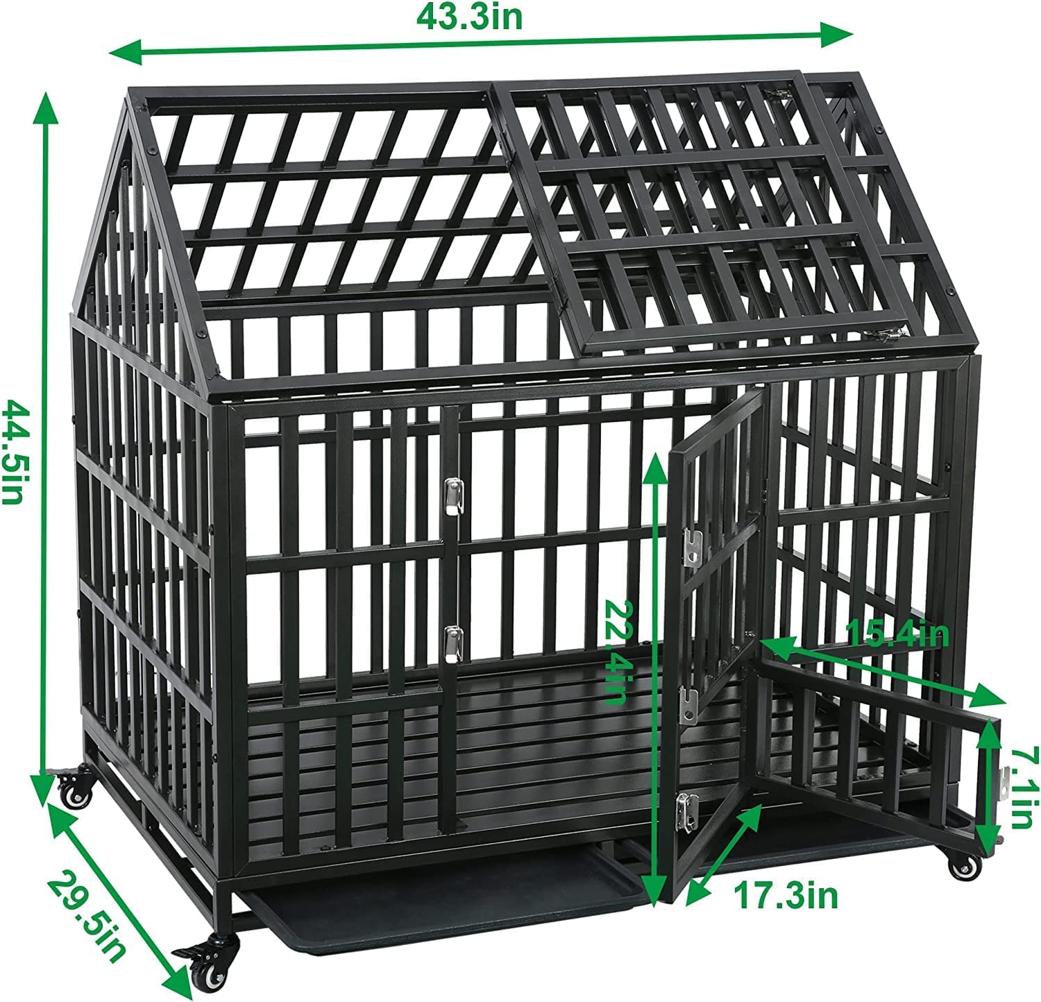 44'' Heavy Duty Indestructible Dog Crate - Escape Proof Large Dog Kennel with Lockable Wheels & Double Doors for High Anxiety Dogs | Extra Large Indoor Dog Cage with Removable Tray | Perfect for Home, Travel & Veterinary Use