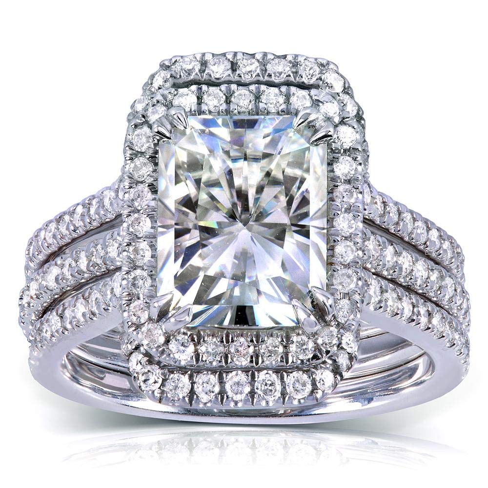Kobelli Radiant-Cut Moissanite Engagement Ring & Wedding Band Set 3.38 CTW 14K White Gold Bridal Jewelry for Women - Perfect for Proposals, Anniversaries & Special Occasions