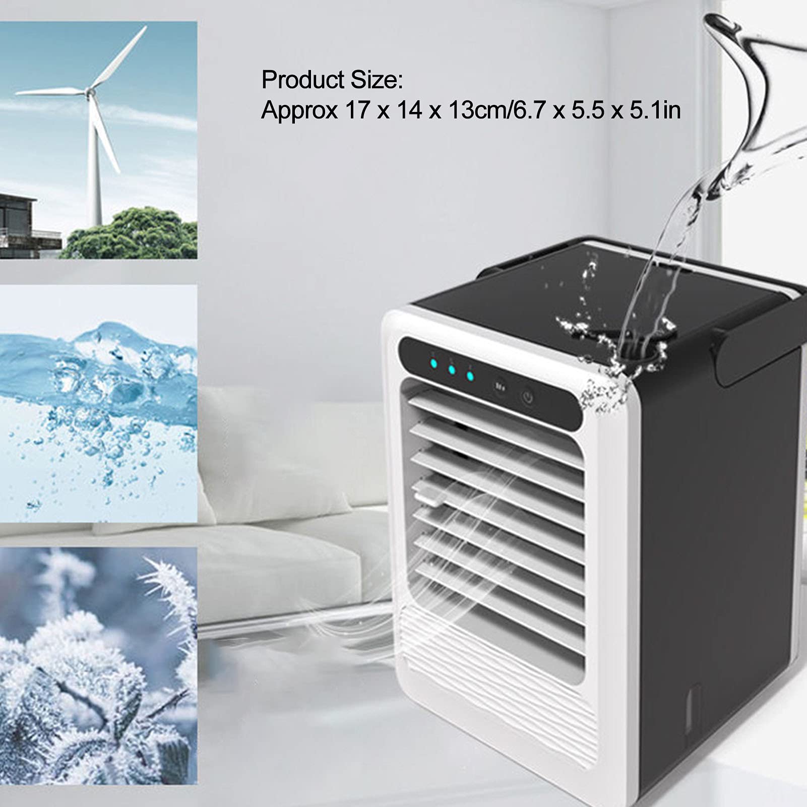 5-in-1 Portable Air Conditioner & Air Cooler Fan with Humidifier - USB Powered Mini AC for Home, Office, Dorm - Personal Cooling & Air Purification for Summer, Small Spaces & Desktop Use