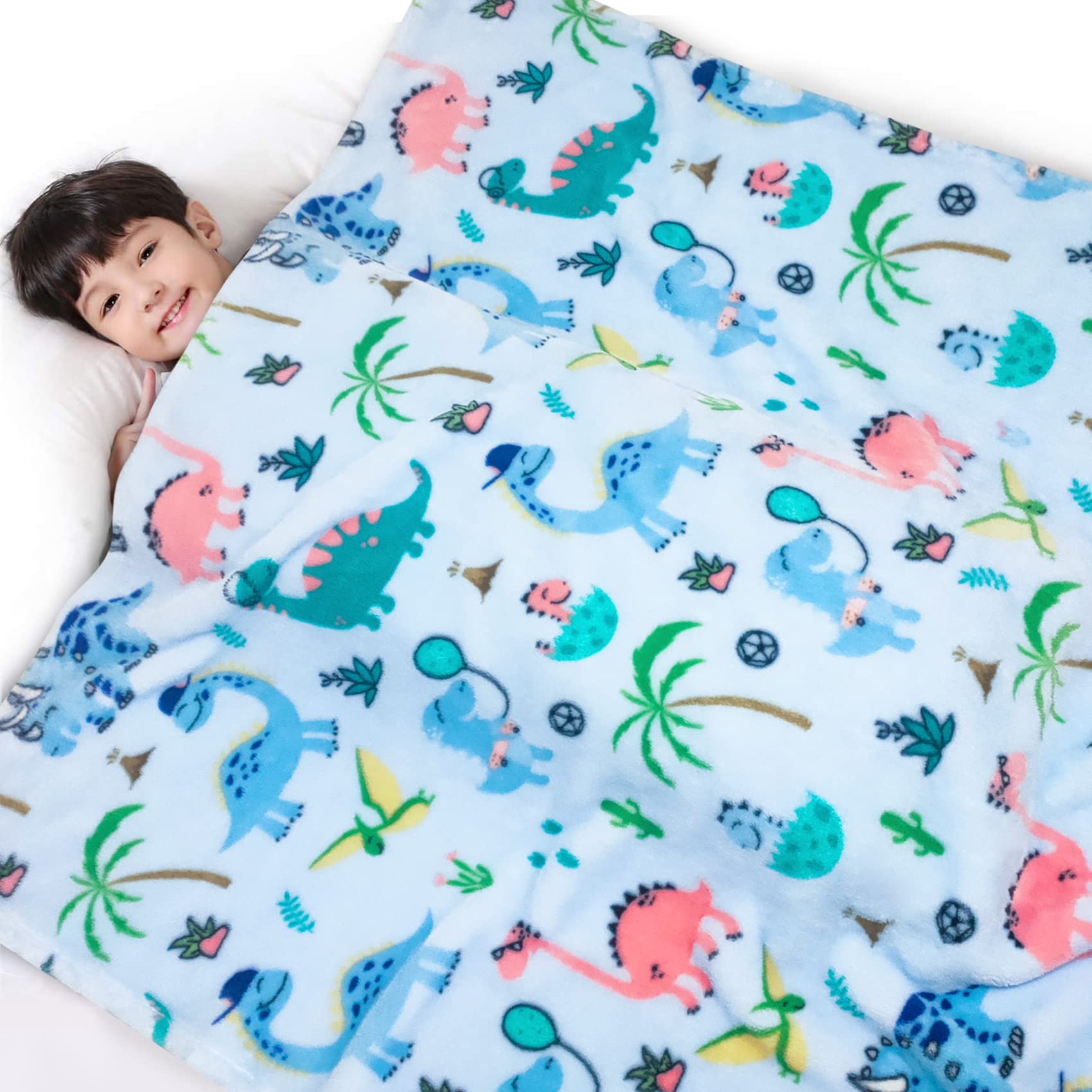 Dinosaur Fleece Blanket for Kids - Soft & Warm Boys Girls Throw Blanket with Vibrant Dino Patterns on Both Sides - 50x60 Inch Cozy Bed Blanket for Couch, Camping & Nursery Decor