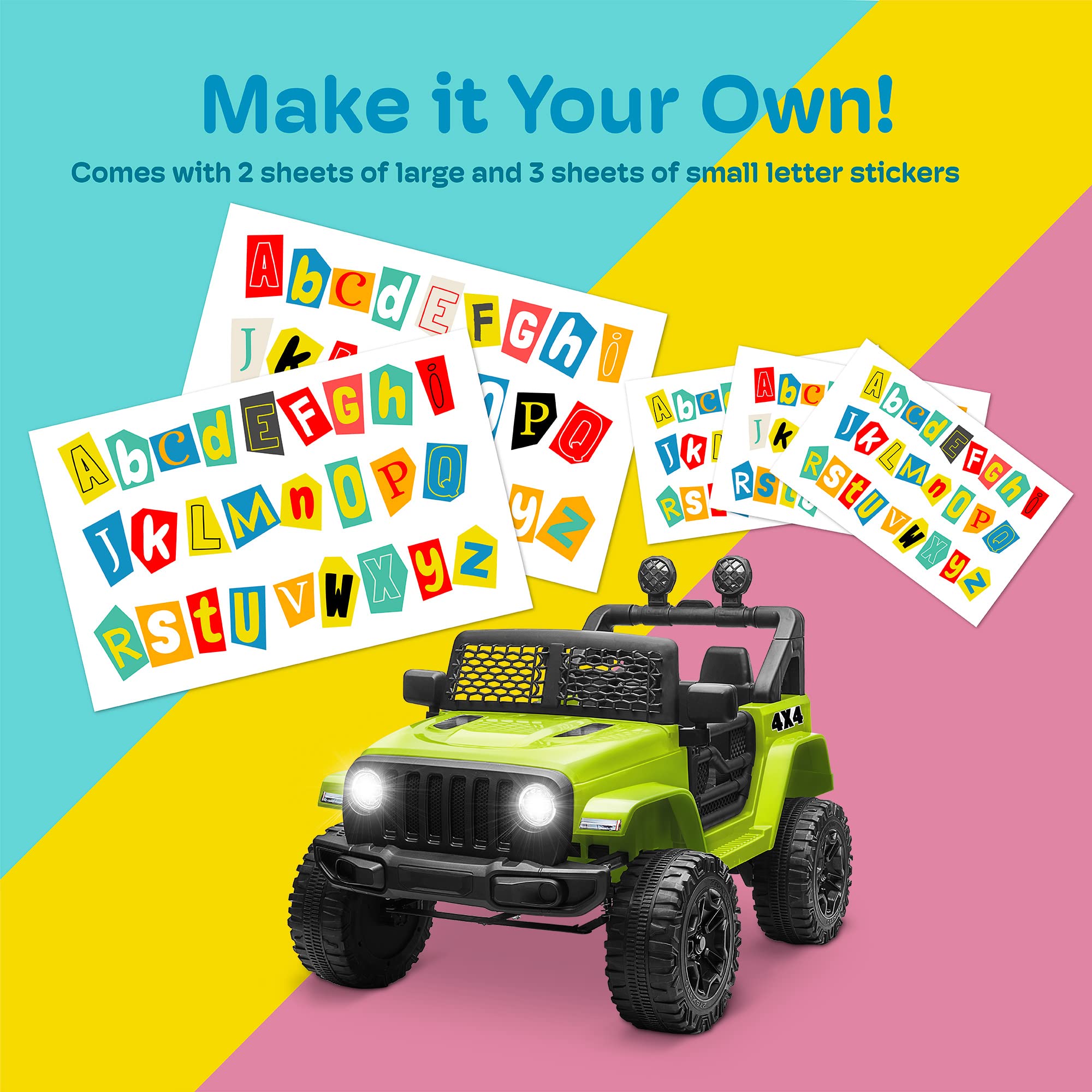 Kidzone 12V Battery Powered Ride On Truck - Electric Kids Car Toy with DIY License Plate, 4 Wheeler Quad, Parent Remote Control, MP3 Player, Dual Speed & LED Lights - Green | Perfect for Outdoor Play & Birthday Gifts