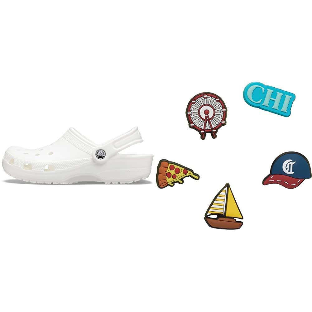 Crocs Classic Clogs for Men & Women with 5-Pack Jibbitz Charms - Comfortable Slip-On Shoes for Travel, Home, and Outdoor Activities