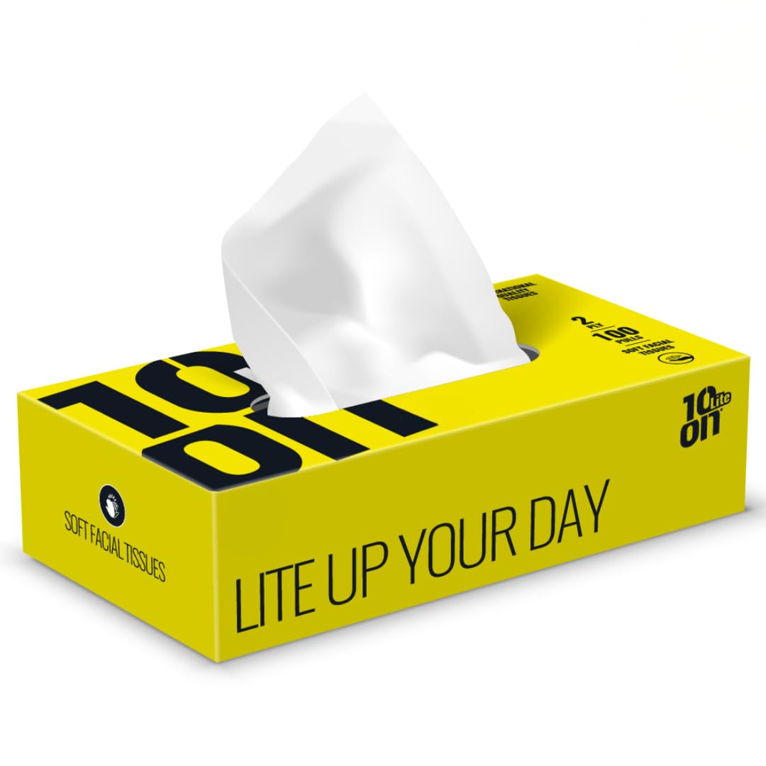 Premium 2-Ply Lite Soft Facial Tissues - 100 Count Box (18x20cm) | Gentle for Nose & Skin | Home, Office & Travel Essentials