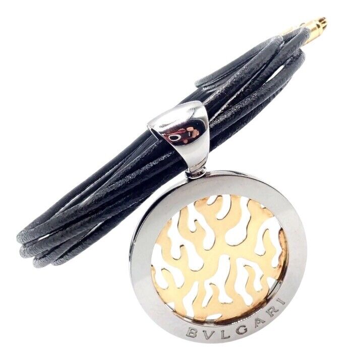 Authentic Bulgari Tondo Fire 18k Yellow Gold & Stainless Steel Pendant Necklace for Women - Luxury Jewelry Gift for Anniversary, Birthday & Special Occasions