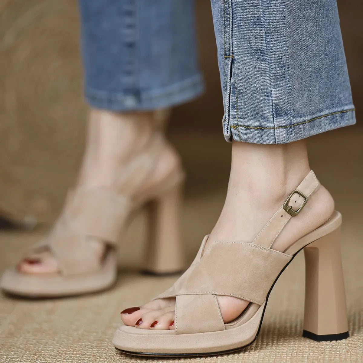 Peep Toe Block Heel Sandals for Women - Comfortable Chunky Heel Open Toe Dress Shoes for Wedding, Party & Office Wear