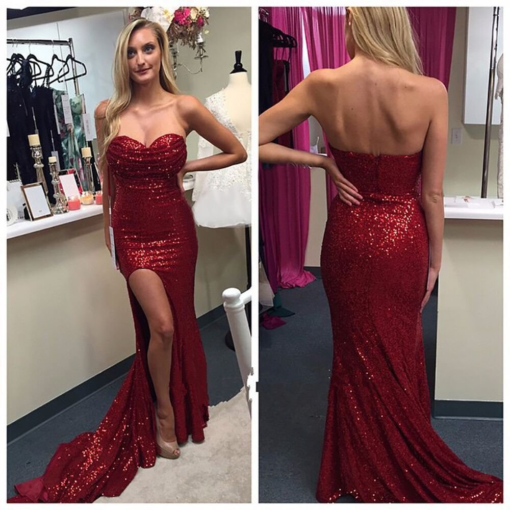 Elegant Women's Mermaid Evening Dress with High Slit & Sparkling Sequins - Perfect for Prom, Gala, and Formal Occasions