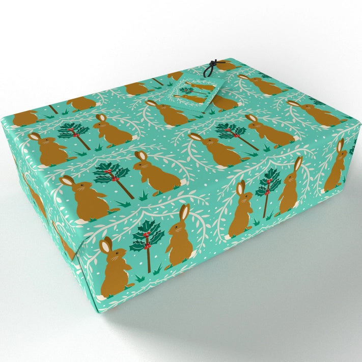 Festive Christmas Rabbit Wrapping Paper - Holiday Gift Wrap for Presents, Parties & DIY Crafts - Perfect for Xmas, Birthdays & Special Occasions