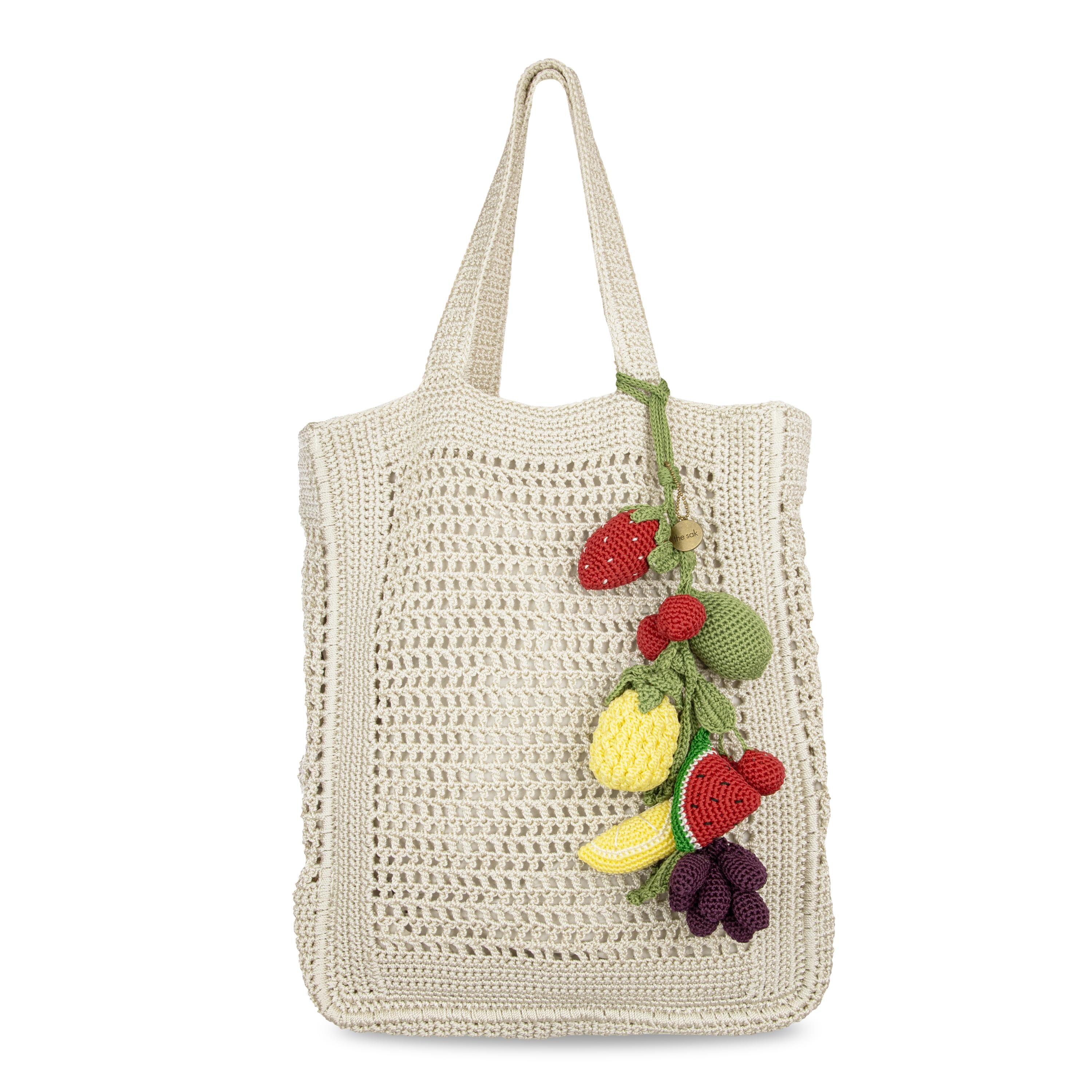 Handmade Crochet Market Tote Bag - Natural Fruit Color Eco-Friendly Shopping Bag for Groceries, Beach & Farmers Market