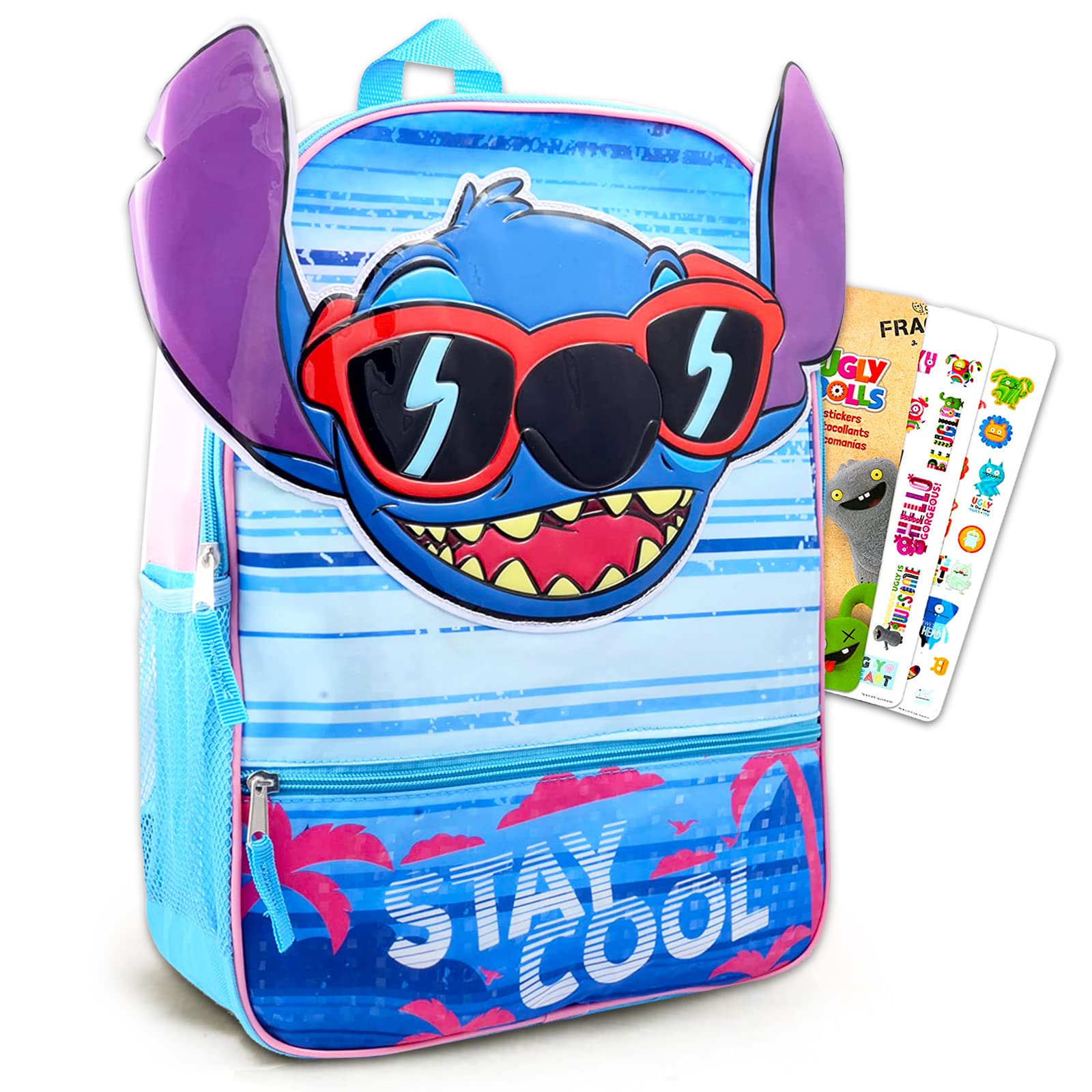 Disney Stitch Backpack for Kids - 16 Inch School Bag with Tsum Tsum Stickers | 2-Piece Lilo & Stitch School Supplies Set for Boys & Girls - Perfect for School, Travel, and Disney Fans
