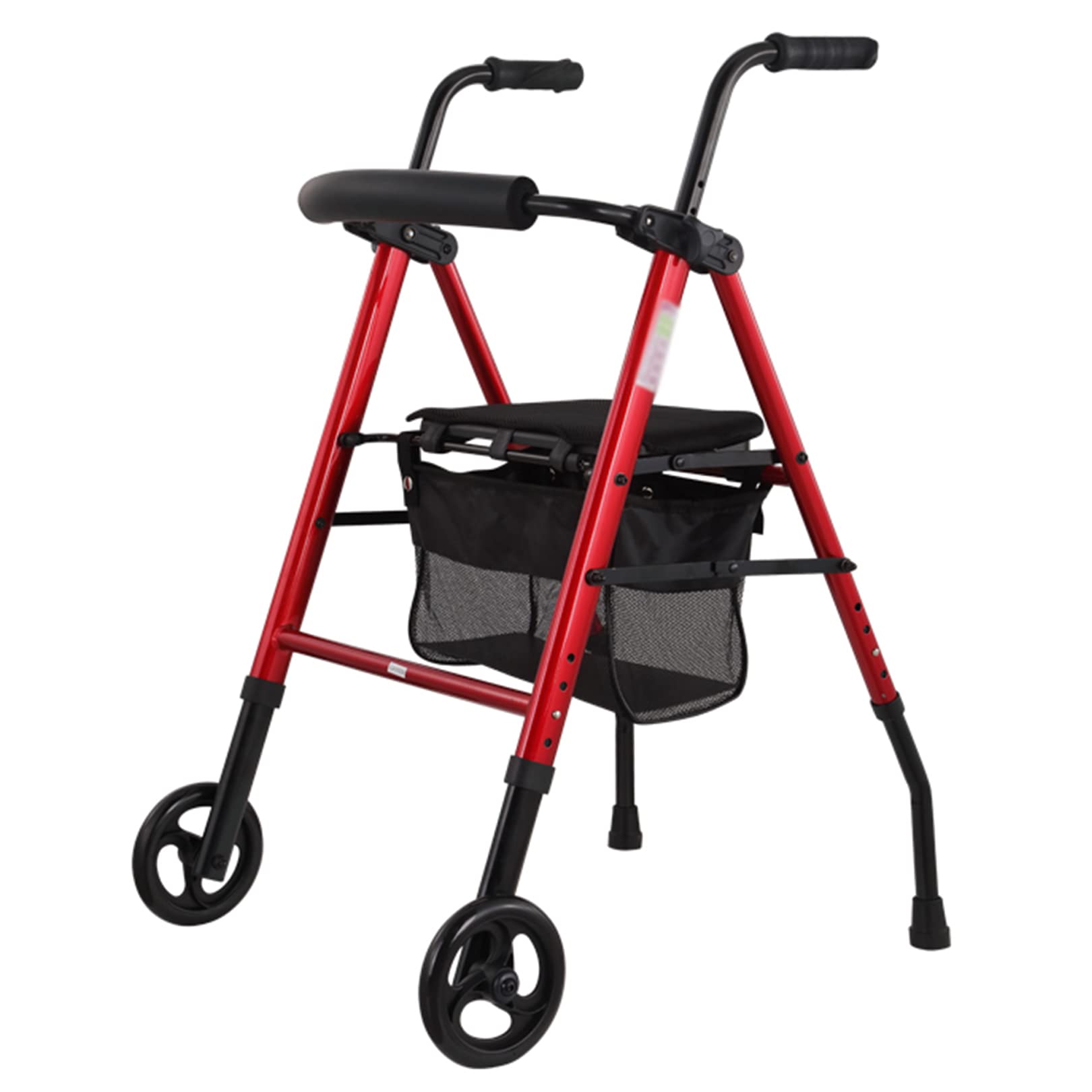 Lightweight Aluminum Rollator Walker with Seat & Basket - 2 Wheeled Folding Mobility Aid for Seniors & Adults - Perfect for Indoor/Outdoor Use, Shopping & Travel (Black)