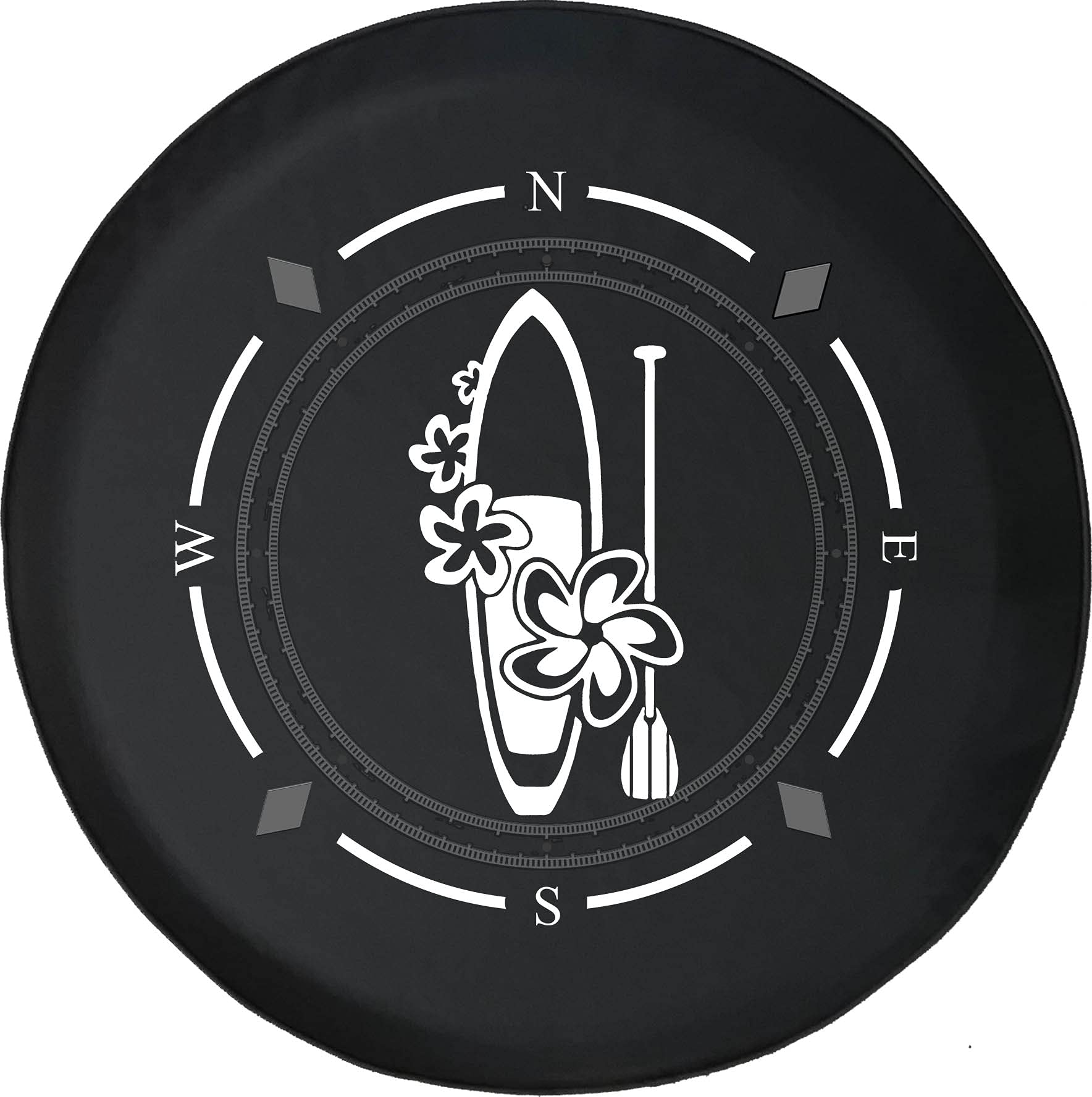 **American Flag Spare Tire Cover with Compass & Flowers Design - Universal Fit for SUV, Trailer, RV & More - Perfect for Beach, Surfing & Road Trips**