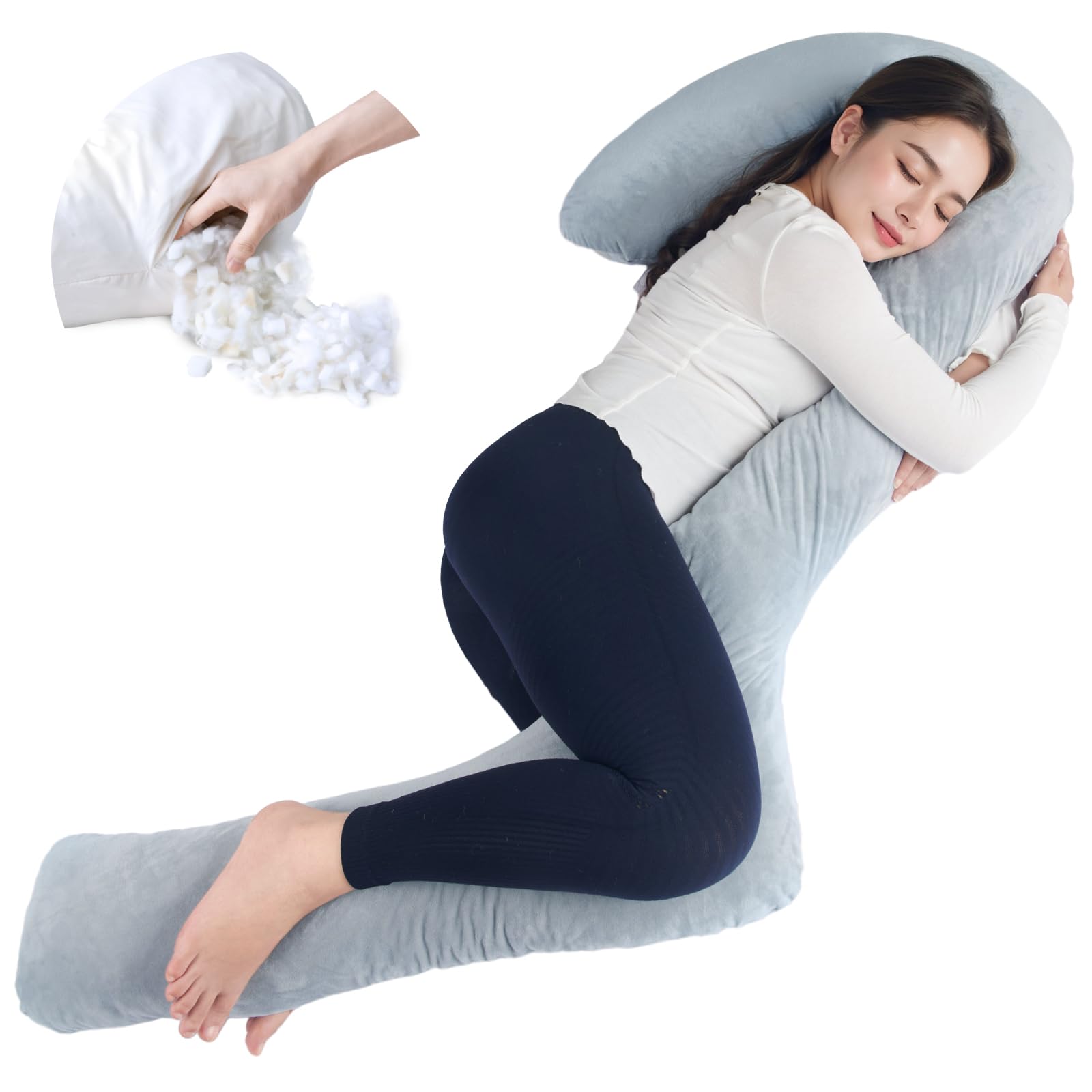 SAHEYER 71-Inch Memory Foam Body Pillow for Side Sleepers & Pregnancy Support - 3-Shaped Full Body Pillow with Removable Cover for Back, Hips, Legs & Belly Comfort (White) | Ideal for Adults, Maternity, Post-Surgery & Pain Relief