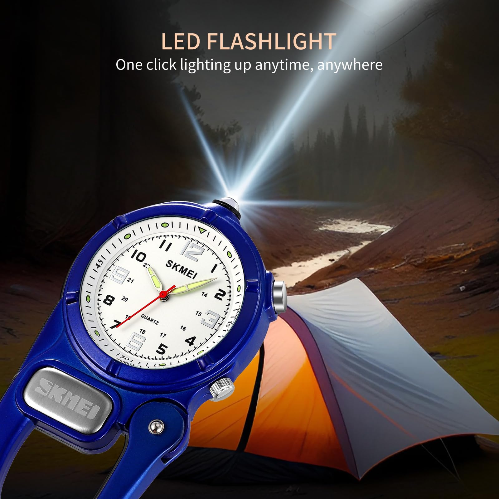 Clip On Carabiner Watch with Flashlight & Second Hand - Unisex Pocket Watch for Nursing, Backpack, Belt - Portable Outdoor Watch for Field Work, Climbing, Hiking & Sports Activities | Perfect for Adventurers, Nurses & Outdoor Enthusiasts
