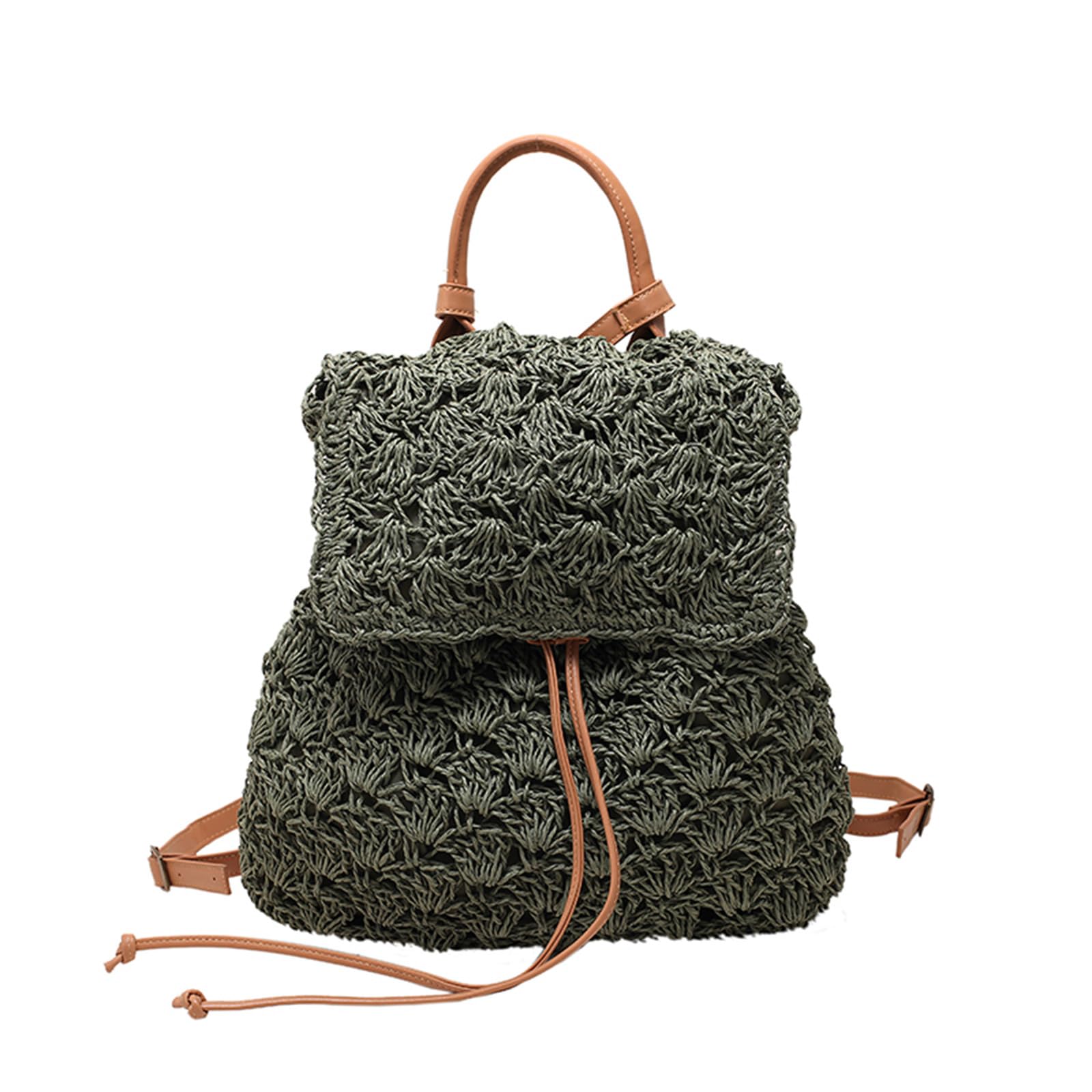 Handmade Crochet Straw Backpack for Women - Boho Beach Vacation Purse