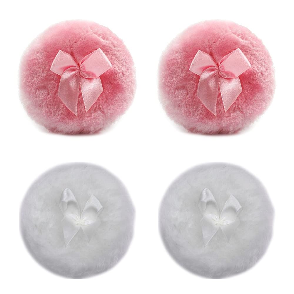 4 Pcs Soft Fluffy Plush Powder Puffs - Bowknot Design for Face & Body Makeup Application - Perfect for Loose Powder, Setting Powder & Blush Touch-Ups