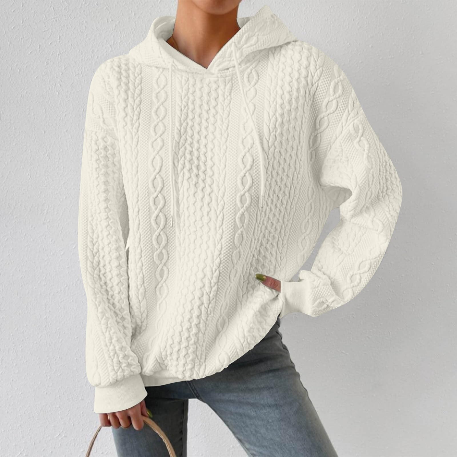 YUTANRAL Women's Fall Fashion Hoodie - Trendy Oversized Waffle Knit Sweatshirt with Long Sleeves | Casual Loose Pullover for Autumn Outfits, Coffee Dates & Weekend Comfort