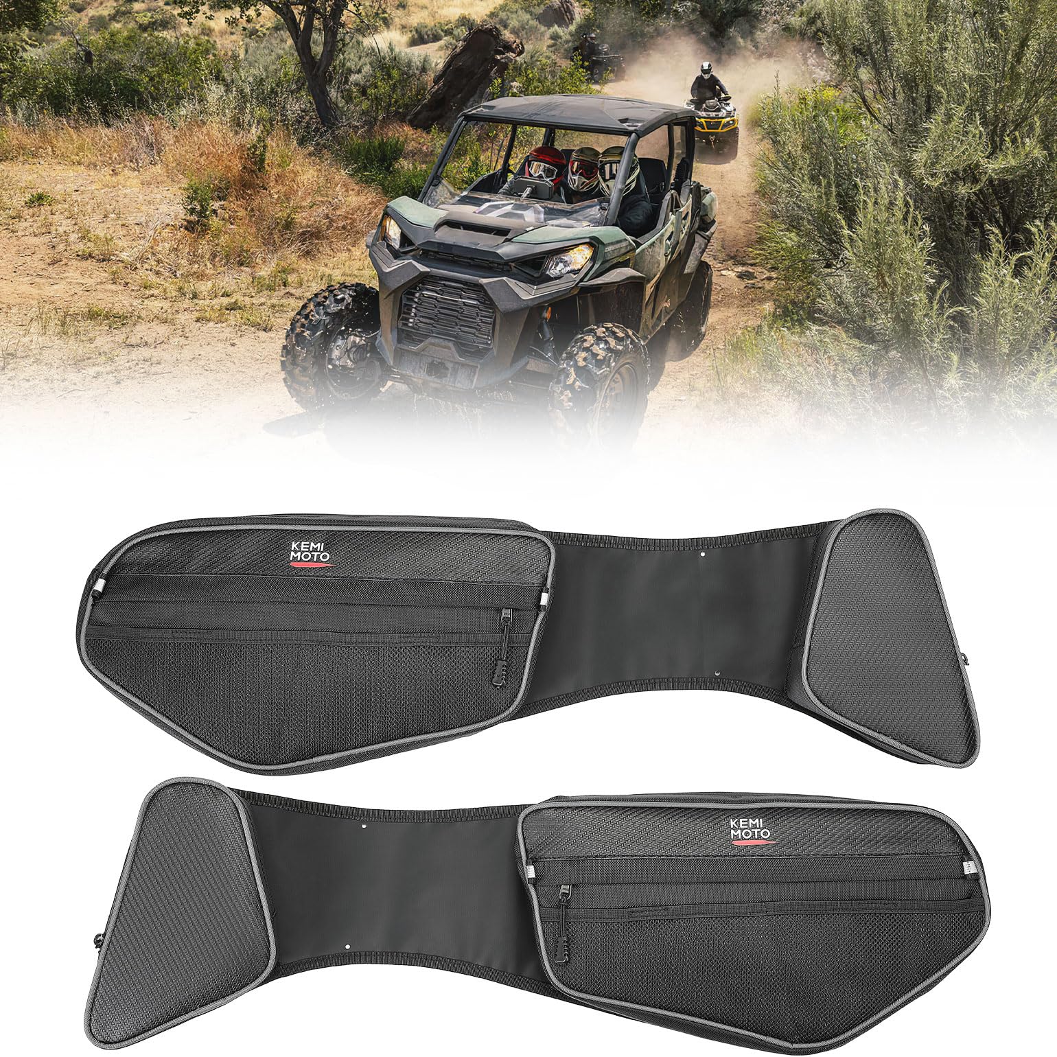 KEMIMOTO ATV Door Storage Bags with Knee Pads - Compatible with Can Am Commander & Commander Max 2021+ Models - 2 Pack Waterproof Front Door Organizer for Off-Road Accessories & Gear Storage - Perfect for Hunting, Camping & Trail Riding Adventures