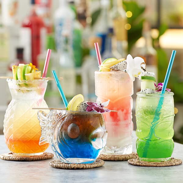 4 Pack Pineapple Tiki Glasses - 20 Oz Clear Cocktail Cups with Straws for Tropical Drinks, Party Decor & Summer Barware | Perfect for Pool Parties, Luau Events & Beach Themed Celebrations