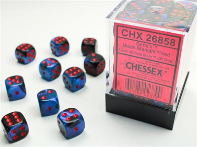 Gemini® 12mm Black Starlight & Red D6 Dice Set - 36 Polyhedral Dice for Tabletop RPG Games, Dungeons & Dragons, Board Games and Collectors