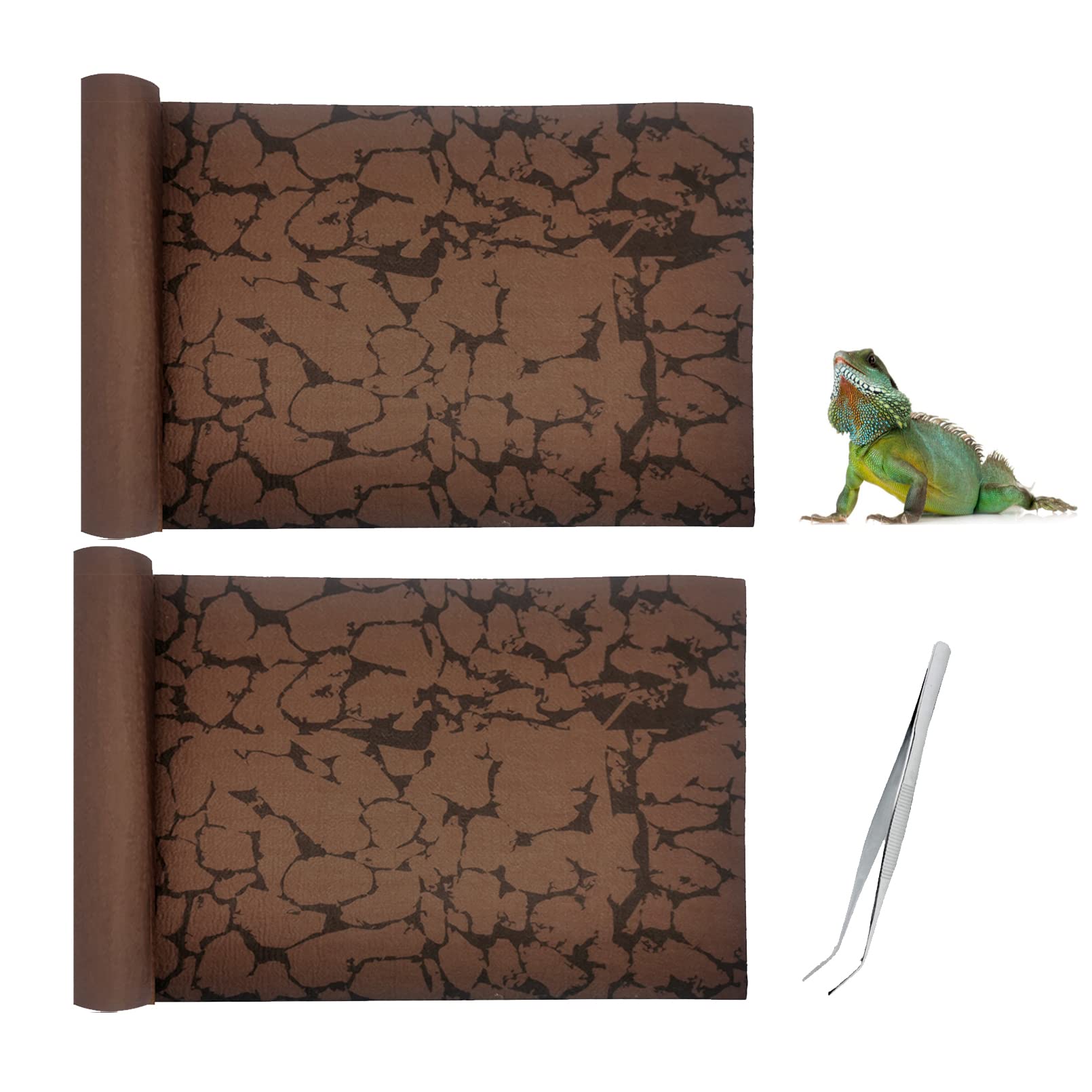 Premium Reptile Carpet Sand Mat - 16x23In (2 Pcs) Bearded Dragon Terrarium Substrate, Leopard Gecko Tank Liner, Lizard Bedding for Tortoise, Turtle, Snake & Chameleon - Includes Feeding Tweezers | Ideal for Desert Habitat Setup & Easy Cleaning