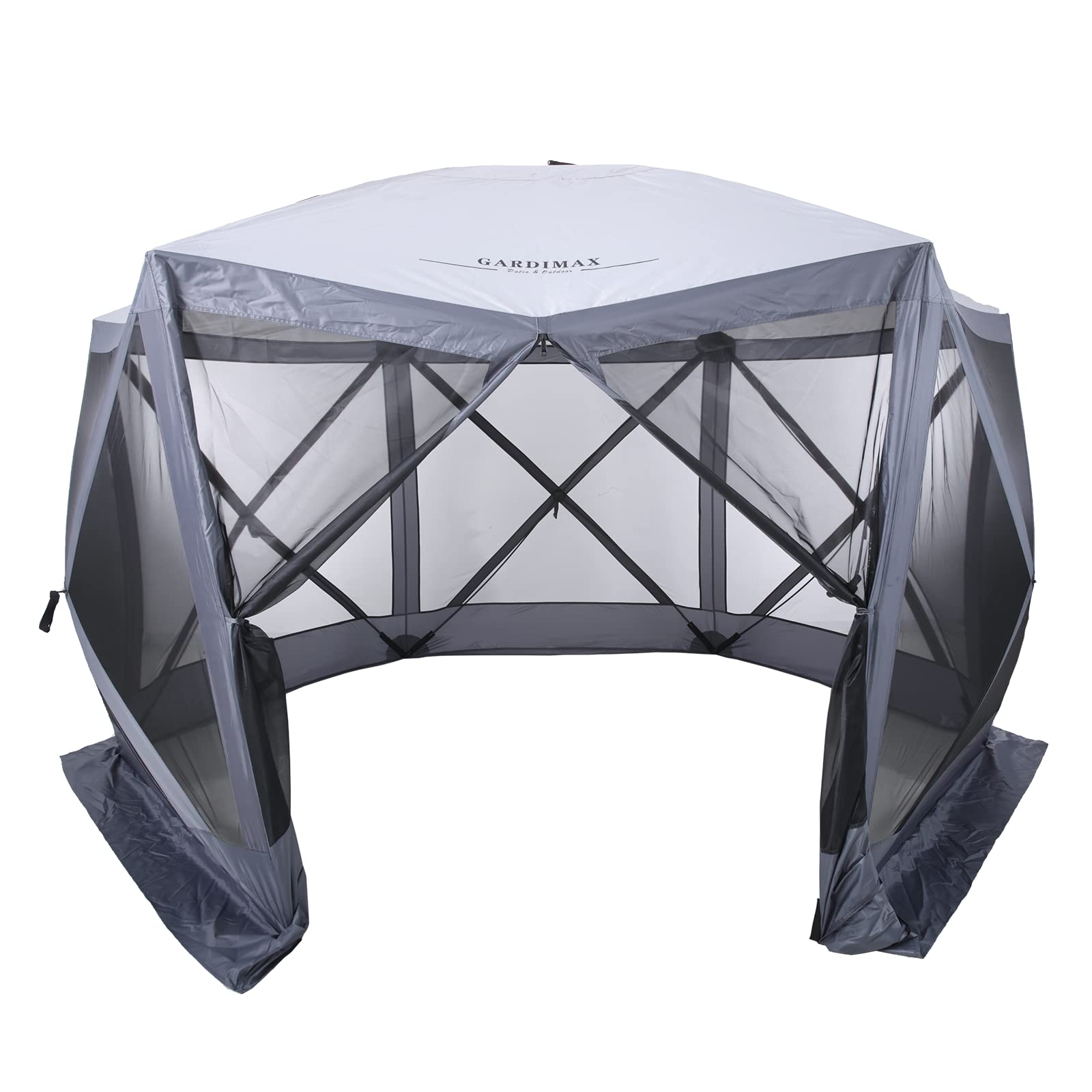 12'x12' Pop Up Instant Gazebo with 6 Sides & Screens - 8-10 Person Portable Canopy Tent for Camping, Backyard, Patio, Picnics & Outdoor Gatherings (Grey) - Perfect for BBQs, Beach Trips and Garden Parties