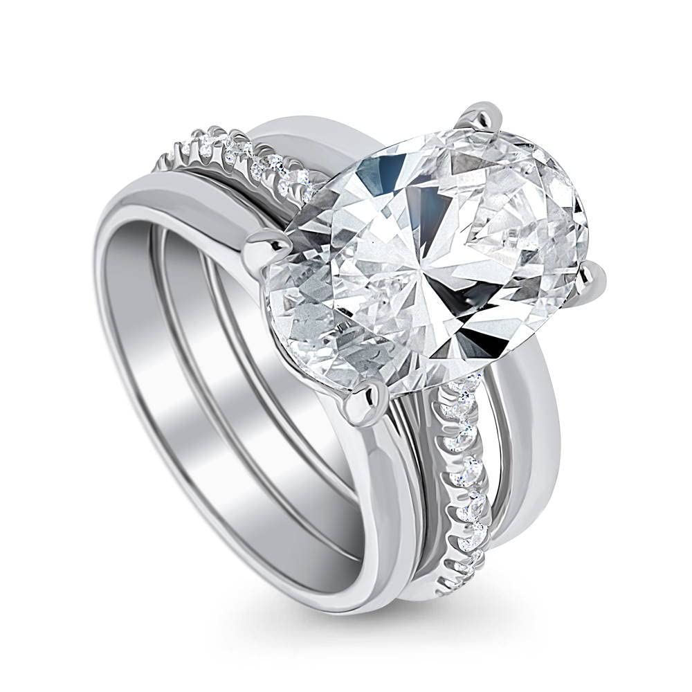 BERRICLE 5.5 Carat Oval Cut Cubic Zirconia Sterling Silver Solitaire Engagement Ring Set for Women, Rhodium Plated Size 4-10 - Perfect for Wedding, Proposal & Anniversary Gifts