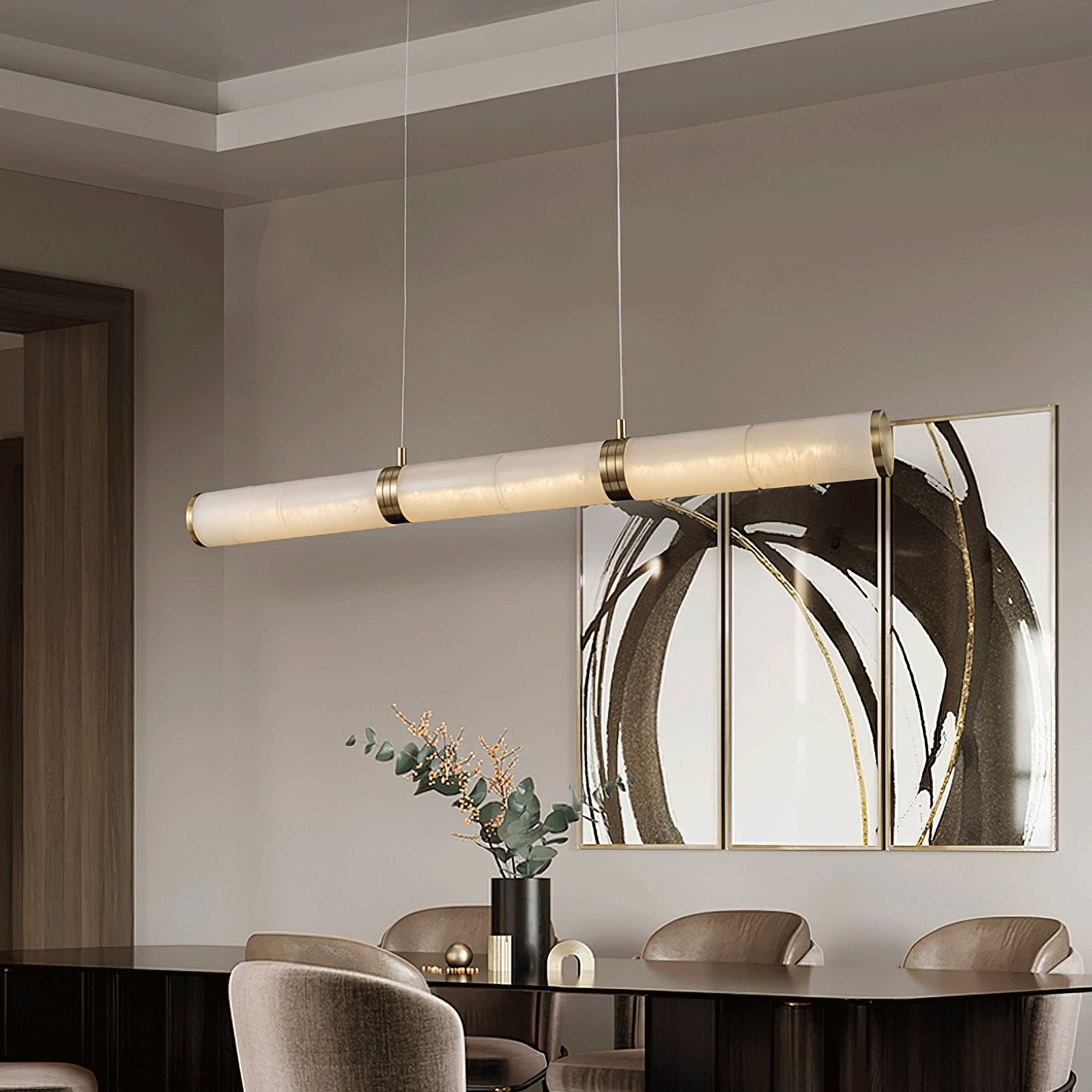 Modern Alabaster Beam Pendant Light - Handcrafted Natural Stone Ceiling Fixture for Dining Room, Kitchen Island & Bedroom Lighting