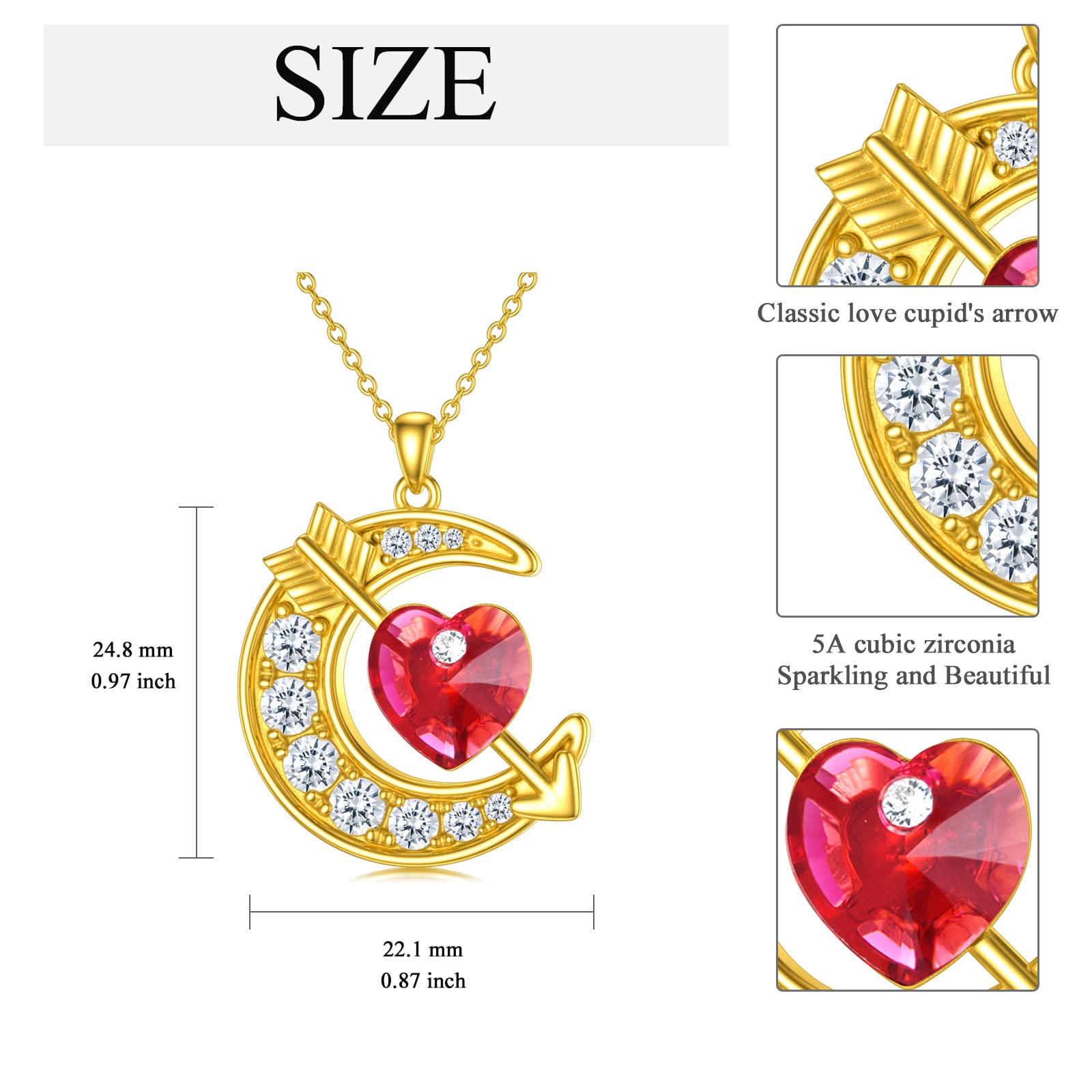 OCJ Sterling Silver Moon Birthstone Pendant Necklace for Women - Classic Love Arrow Crystal Jewelry with Birthstones | Perfect Birthday, Christmas Gift for Her, Daughter, Teens & Girls | Elegant Everyday Wear, Special Occasions & Romantic Gifts
