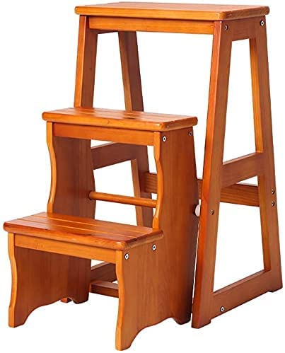 3-Step Folding Ladder Stool for Indoor Use - Lightweight Portable Step Stool with Non-Slip Feet - Multi-Purpose Step Ladder for Kitchen, Bathroom, Garage, and Home Organization (Light Walnut 3-Tier)