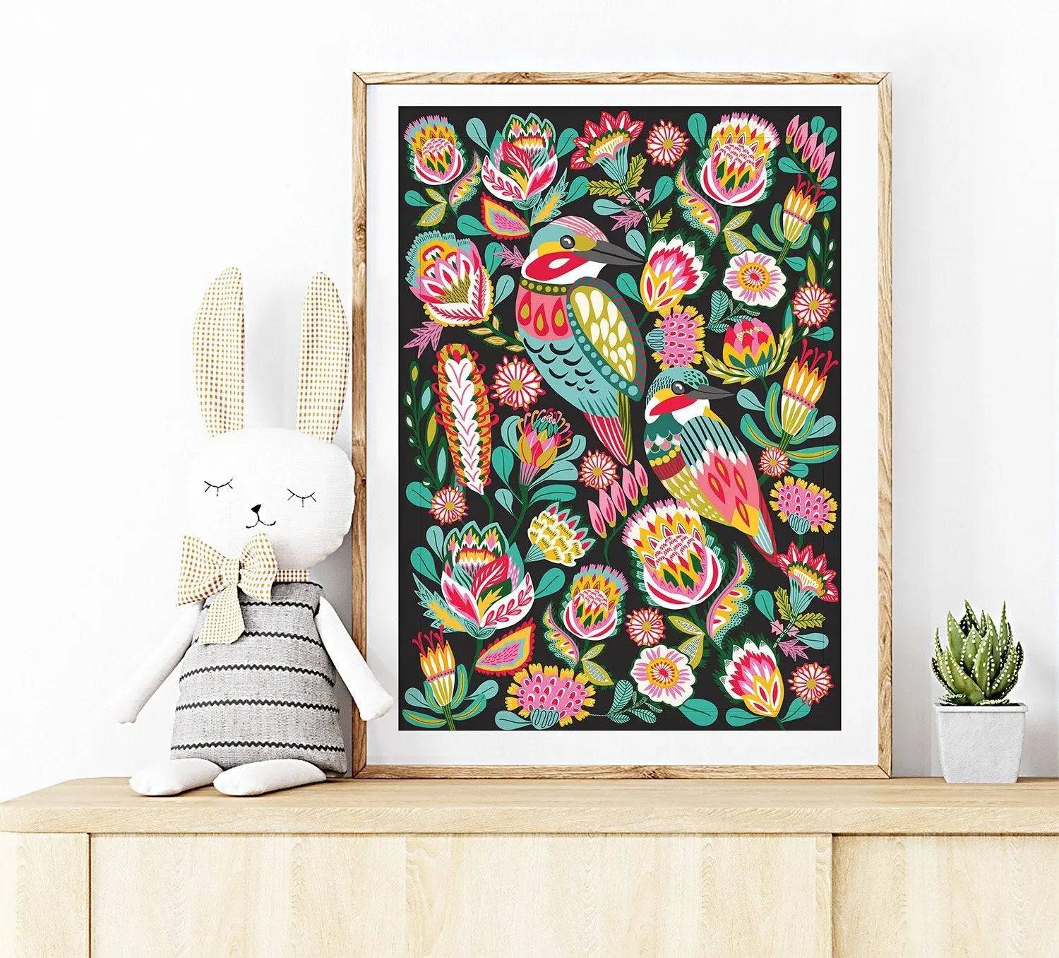 Kingfisher Birds Australian Wall Art Print - Vibrant Wildlife Home Decor for Living Room, Bedroom & Office | Nature-Inspired Canvas Painting