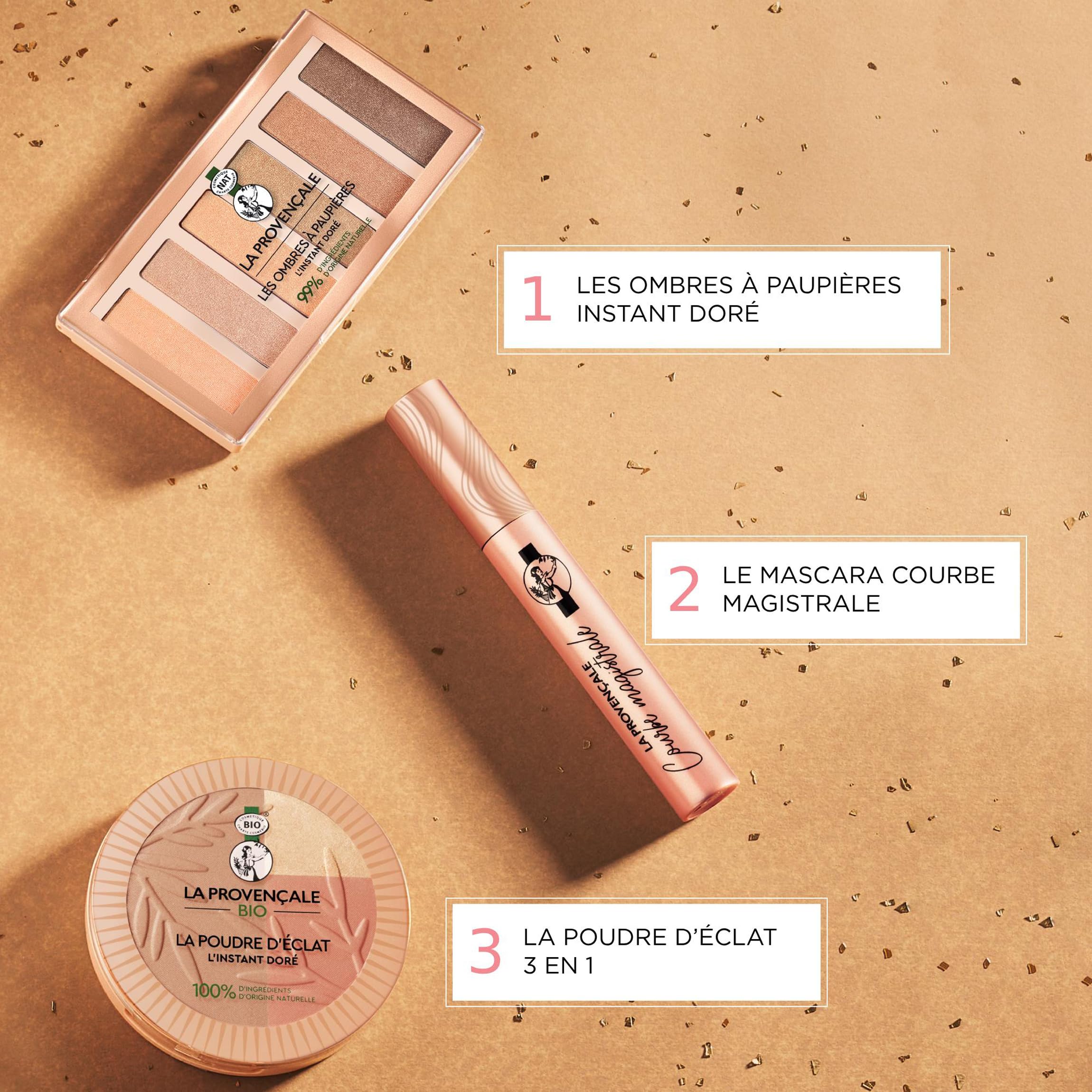 La Provencale - Golden Instant Makeup Gift Set - 3 Products: Luminous Powder, Golden Palette & Volumizing Mascara - Enriched with Organic Olive Oil & Mineral Pigments | Perfect for Gifting, Special Occasions & Everyday Glam Makeup Looks