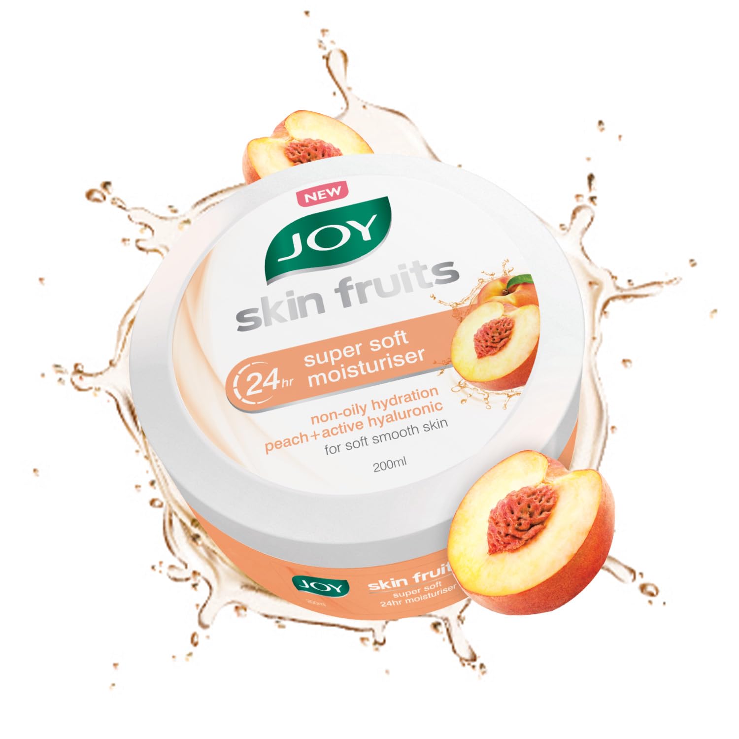 Joy Skin Fruits Super Soft Moisturizer with Peach & Hyaluronic Acid (200ml) - 24H Hydrating Face, Hands & Body Cream | Oil-Free, Non-Greasy Formula for Soft, Smooth Skin | Perfect for Dry Skin Care, Night Routine & Daily Hydration