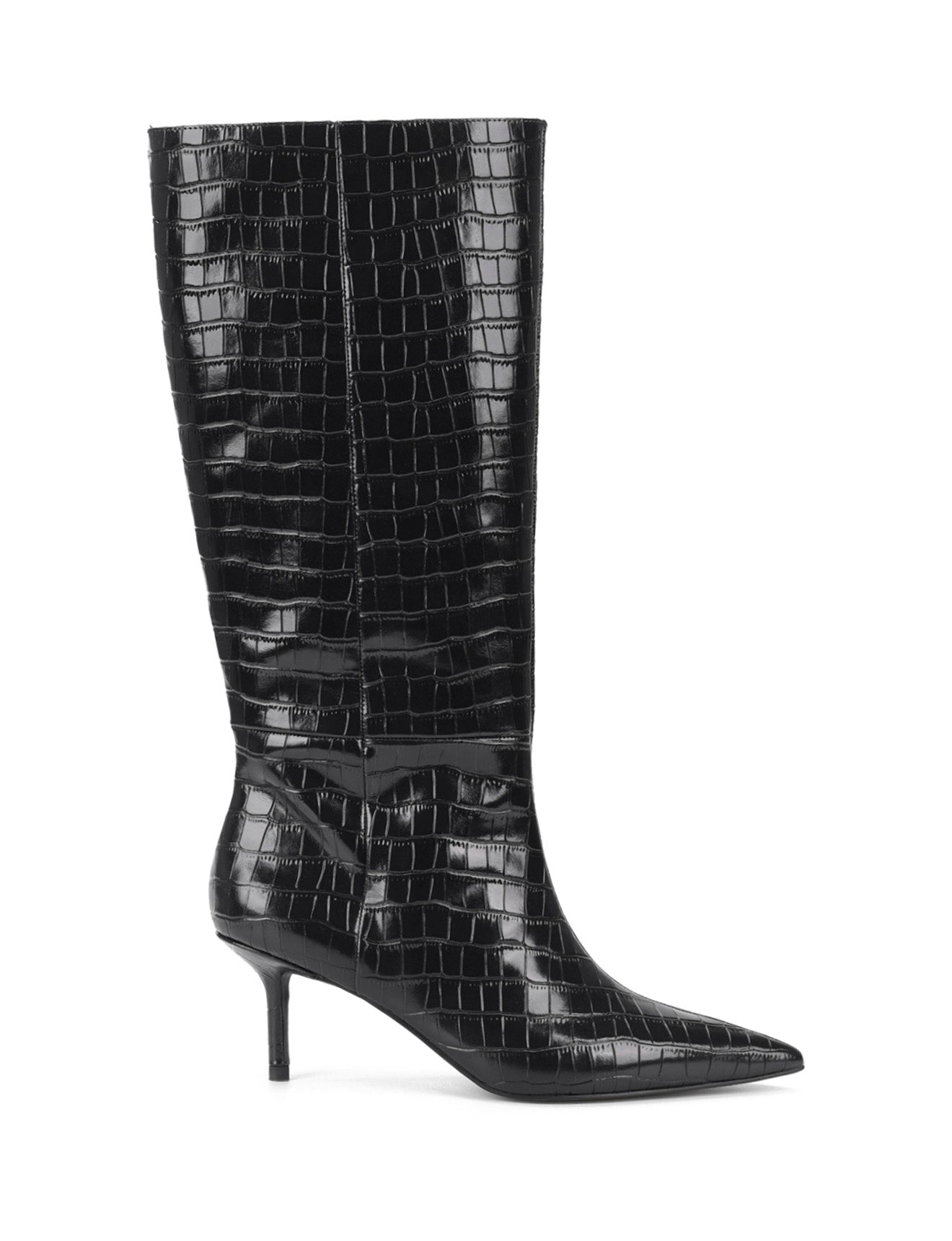 Yonita Women's Black Crocodile Leather Long Boots - Stylish & Comfortable for Winter, Fall, and Fashion Outfits