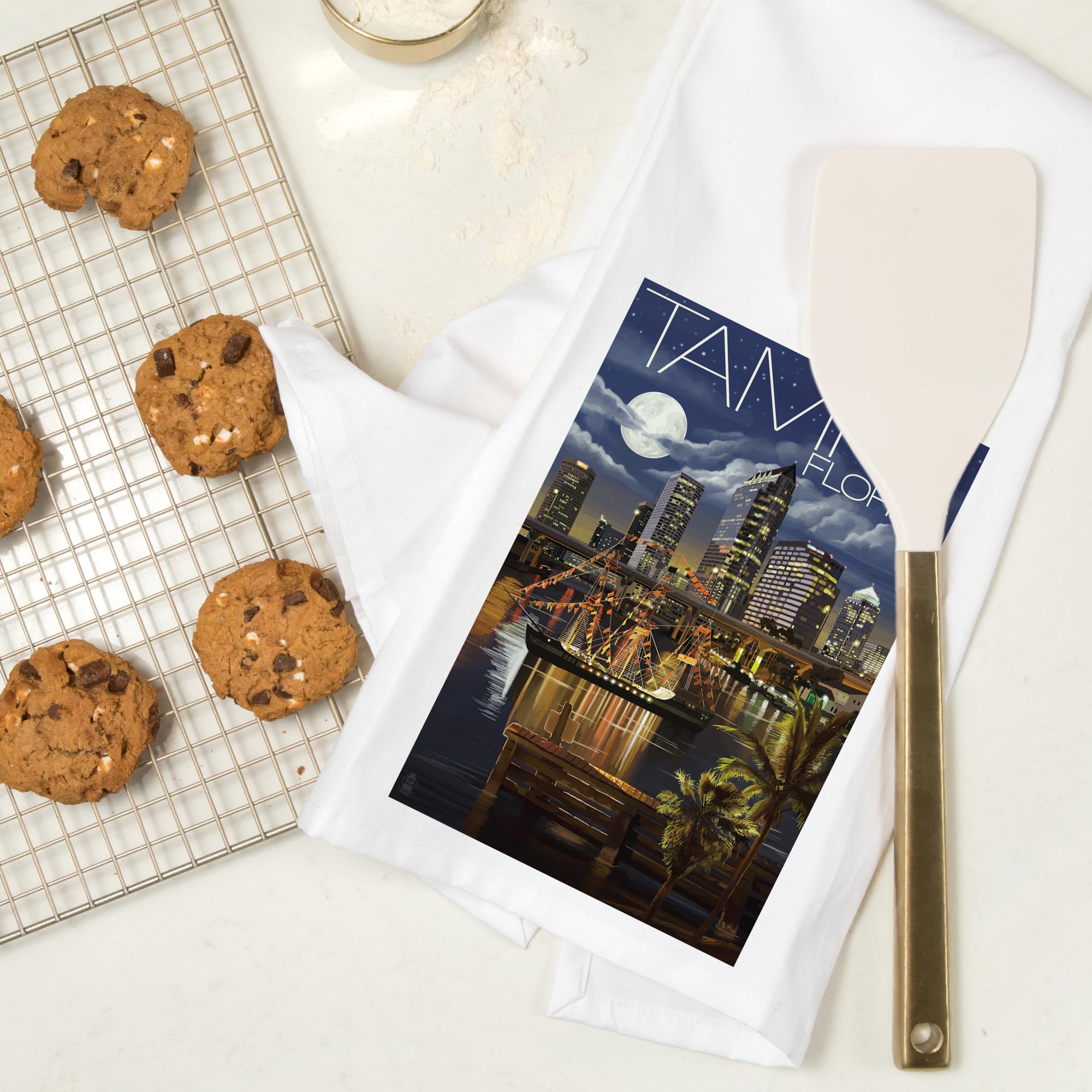 Lantern Press Tampa Florida Skyline at Night - 100% Cotton Tea Towel, Decorative Hand Towel for Kitchen & Home Decor | Perfect for Gifts, Housewarming & Coastal Themed Spaces