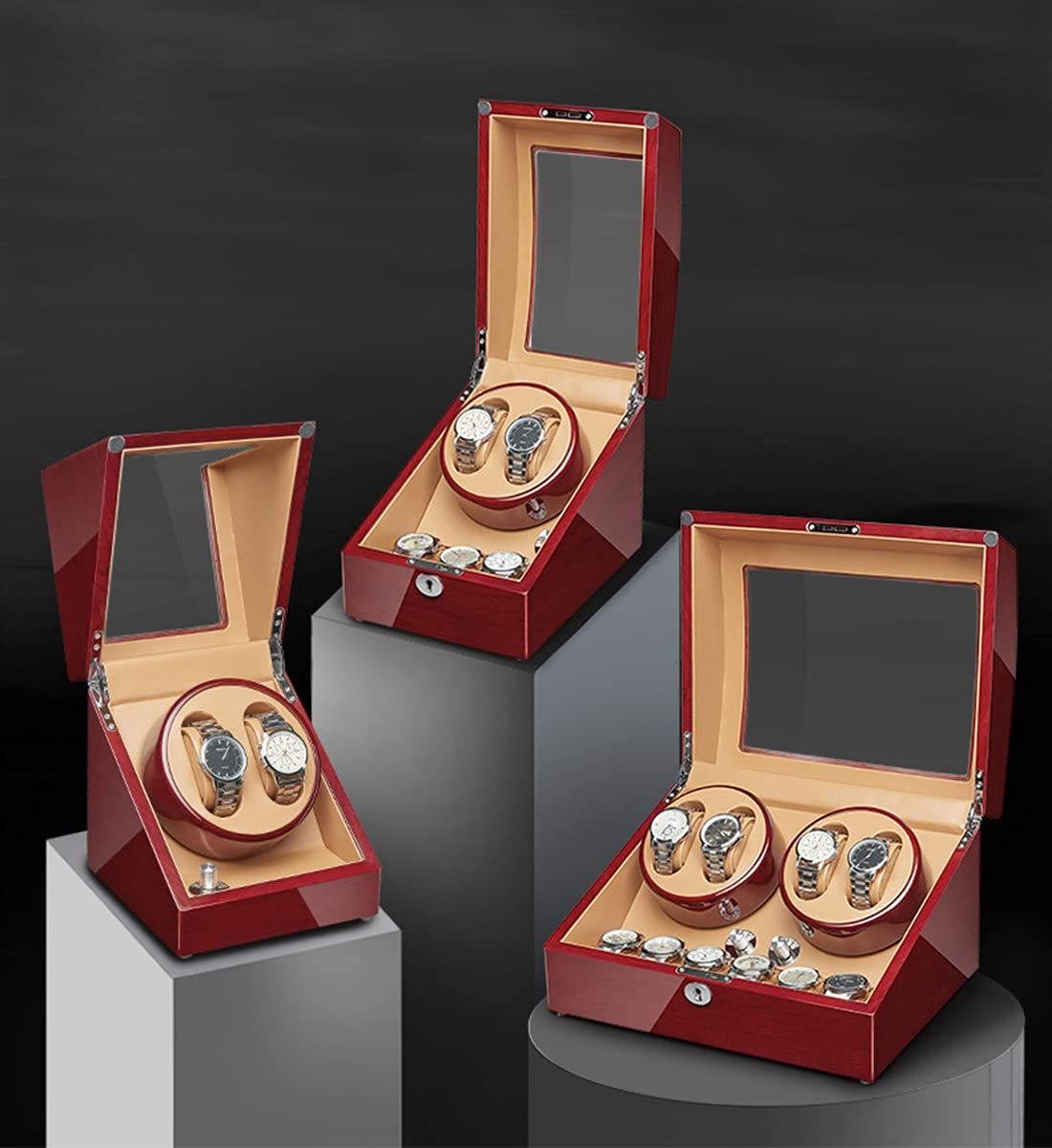 Automatic Watch Winder Box with Silent Mabuchi Motor - Wooden Display Case with Flexible Watch Pillow for Men & Women | Open/Shut Feature & Piano Finish | Perfect for Watch Collection Storage, Travel, and Luxury Home Decor