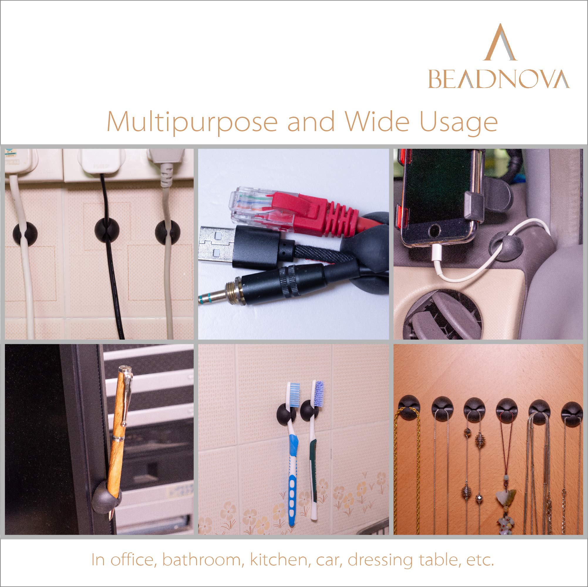BEADNOVA Cable Organizer Clips - 4 Pack Black Cord Holders for Desk Wire Management - Perfect for Computer, Home Office, and Workspace Organization
